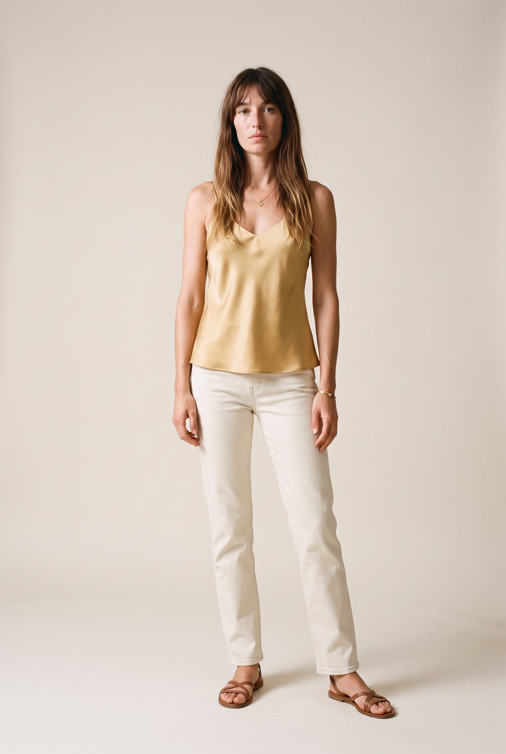 Adjustable Strap V Neck Tank Top Mustard Seed