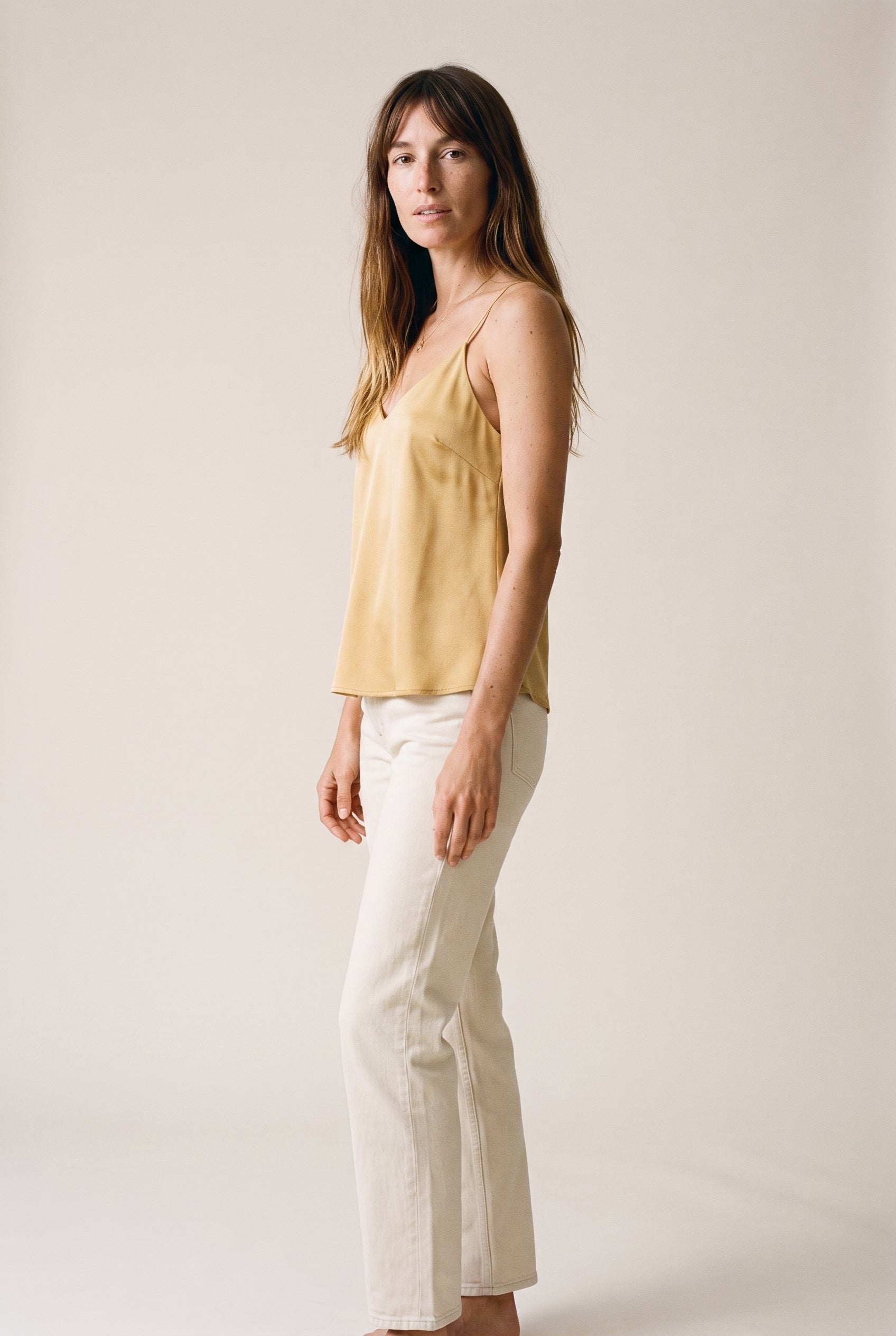 Adjustable Strap V Neck Tank Top Mustard Seed