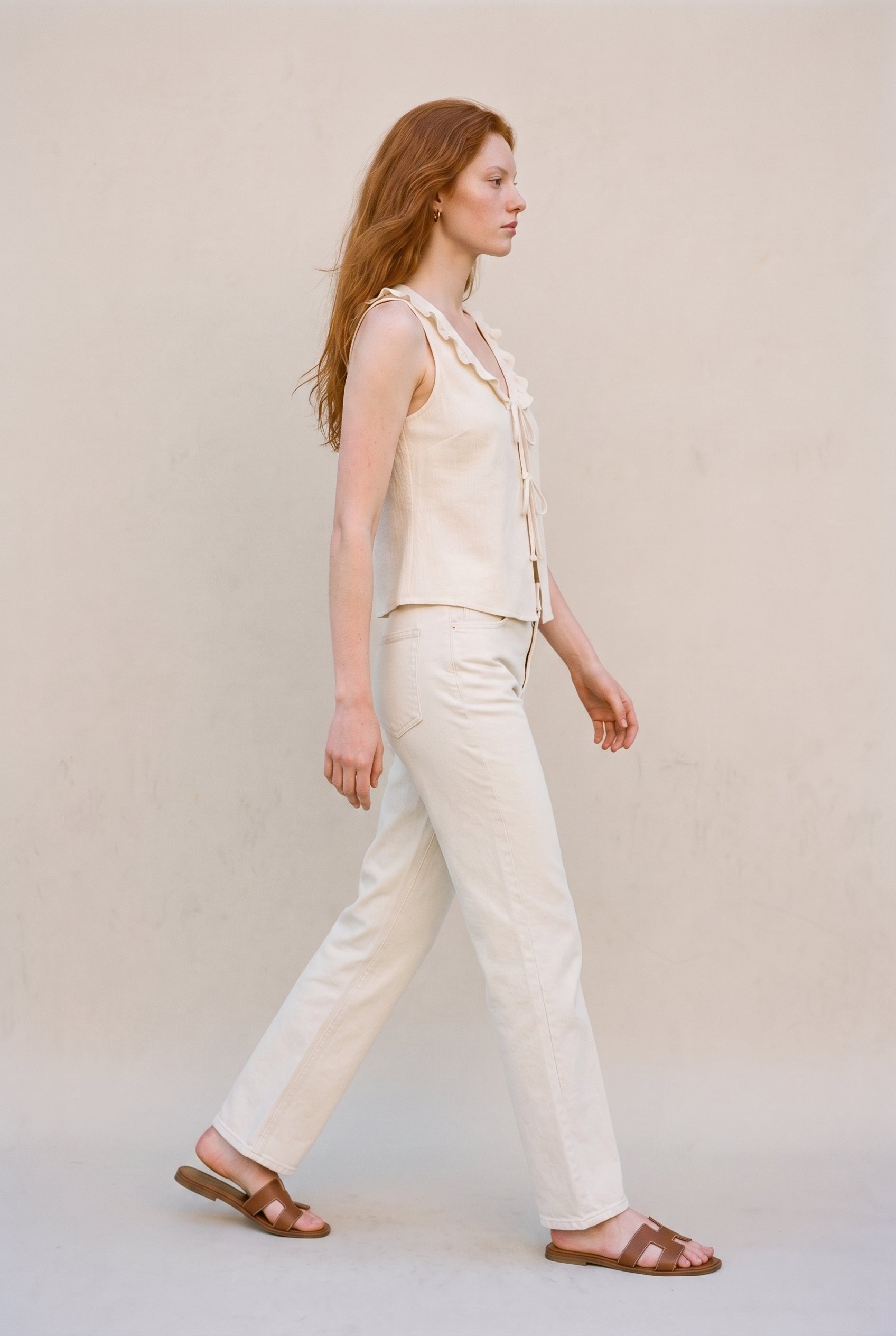 Ruffle Sleeveless Top Cream