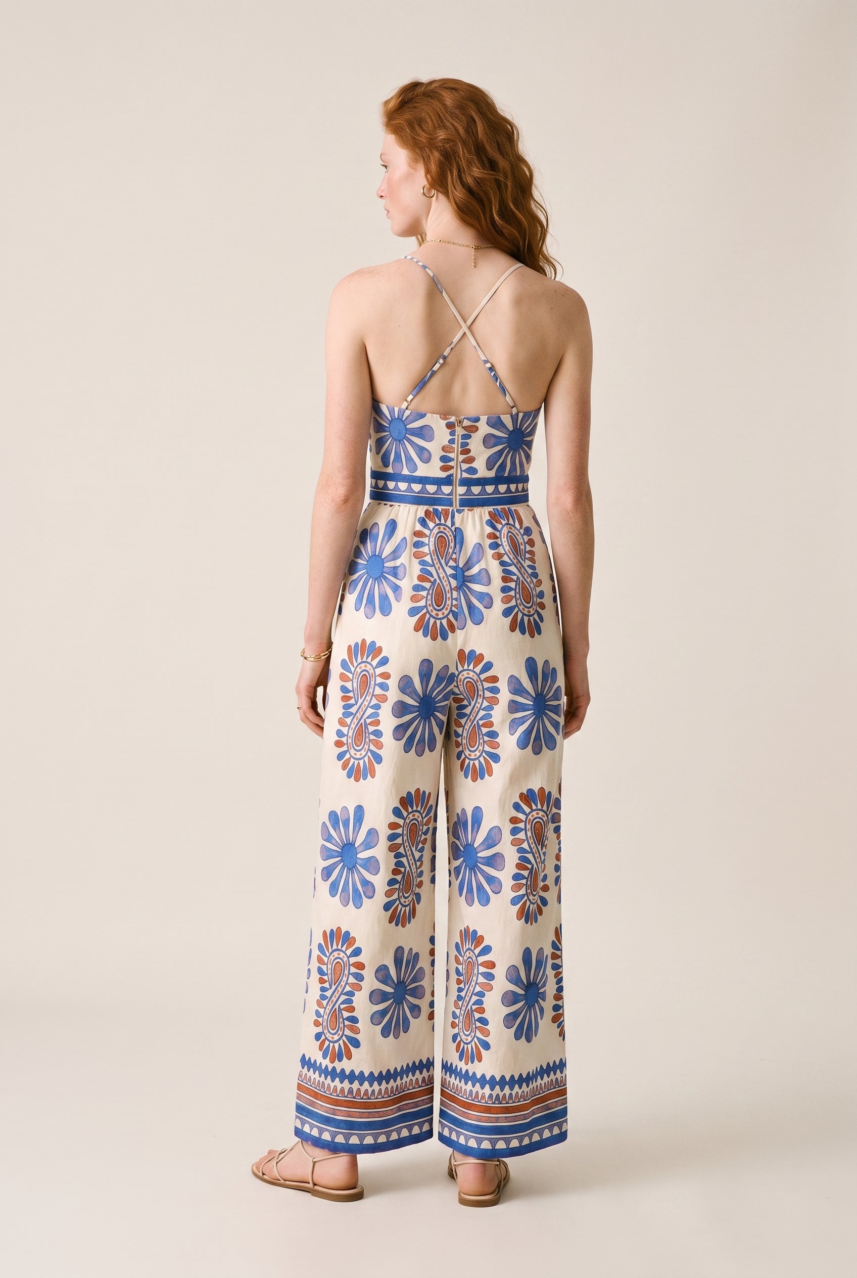 Sleeveless Tie Back Chest Elastic Back Waisted Jumpsuit