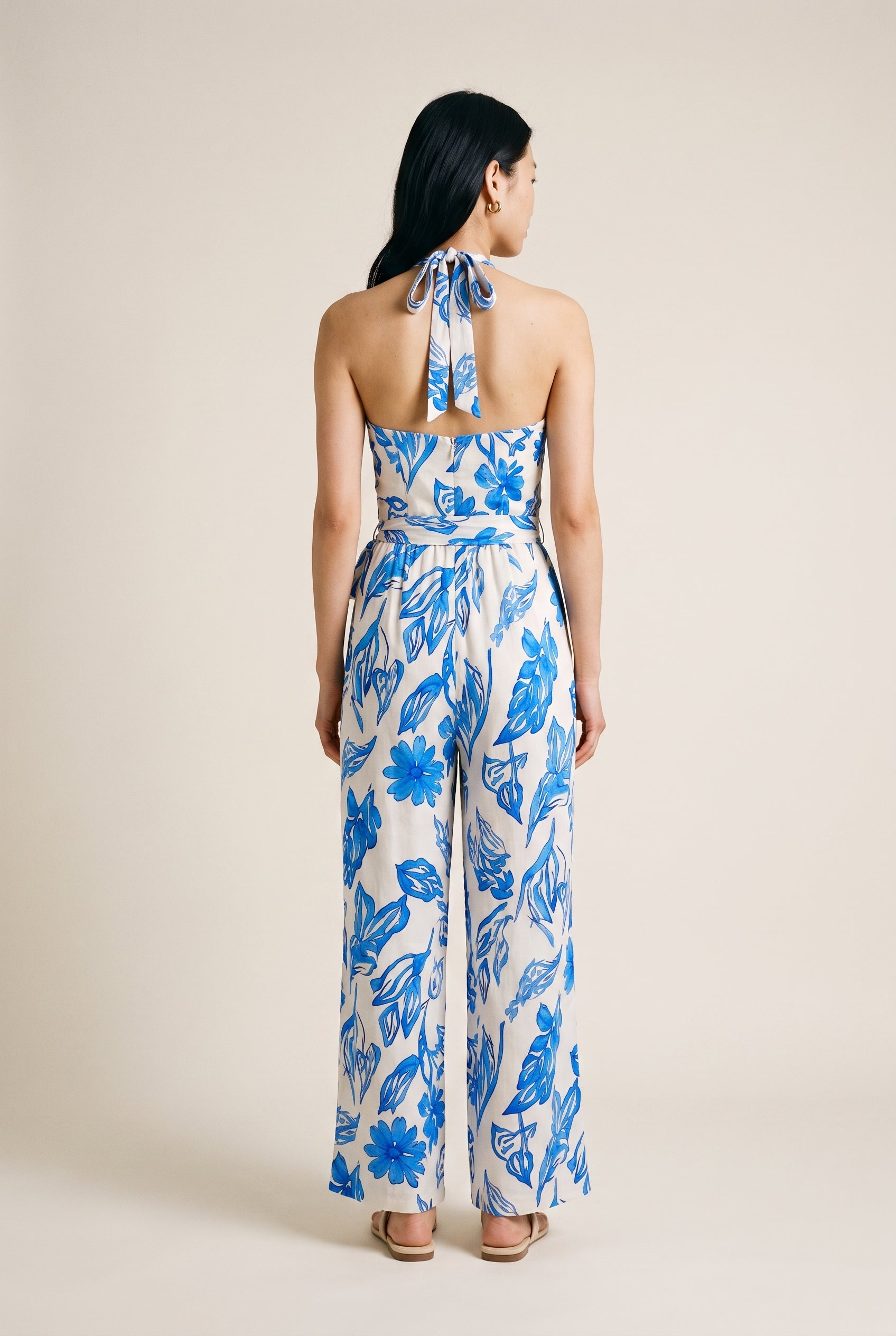 Halter Tia Back Chest Elastic Back Waisted Jumpsuit