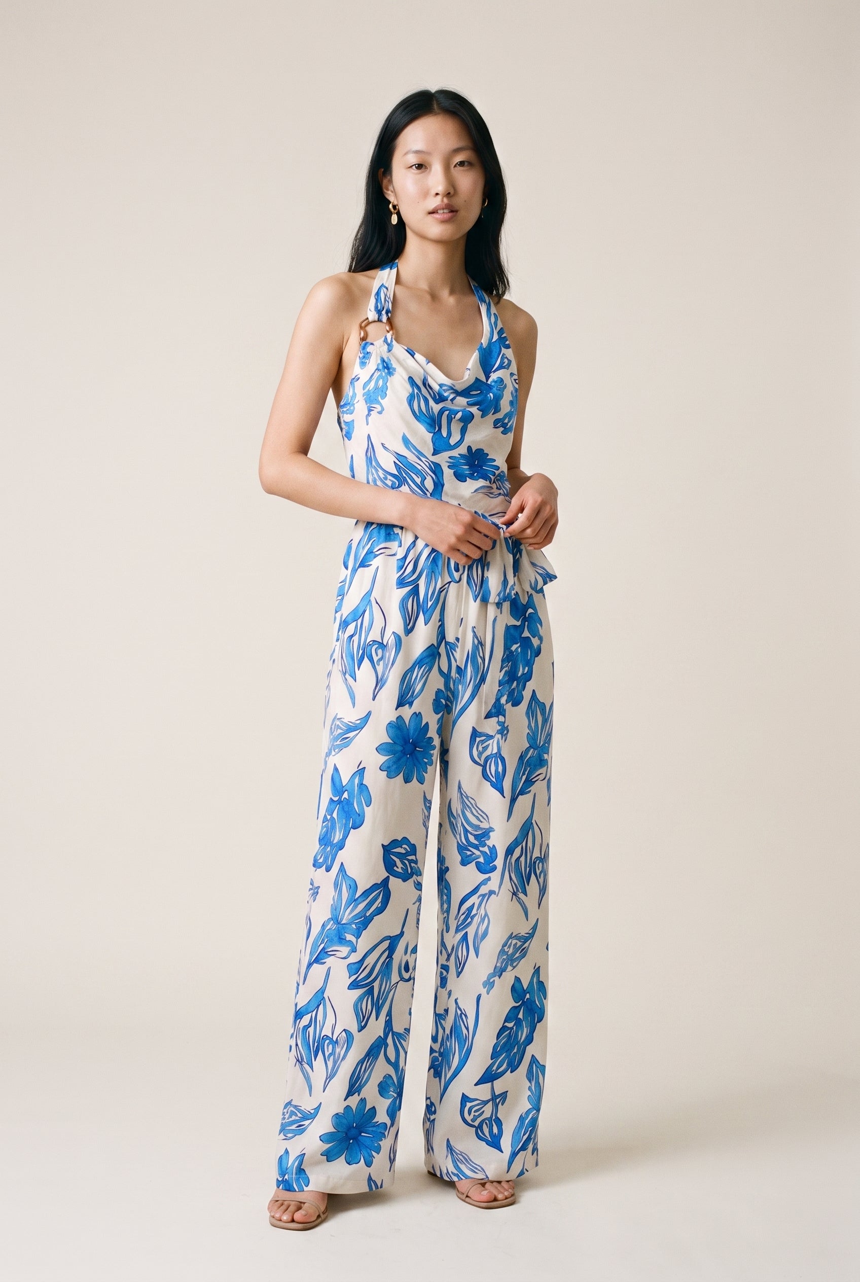 Halter Tia Back Chest Elastic Back Waisted Jumpsuit