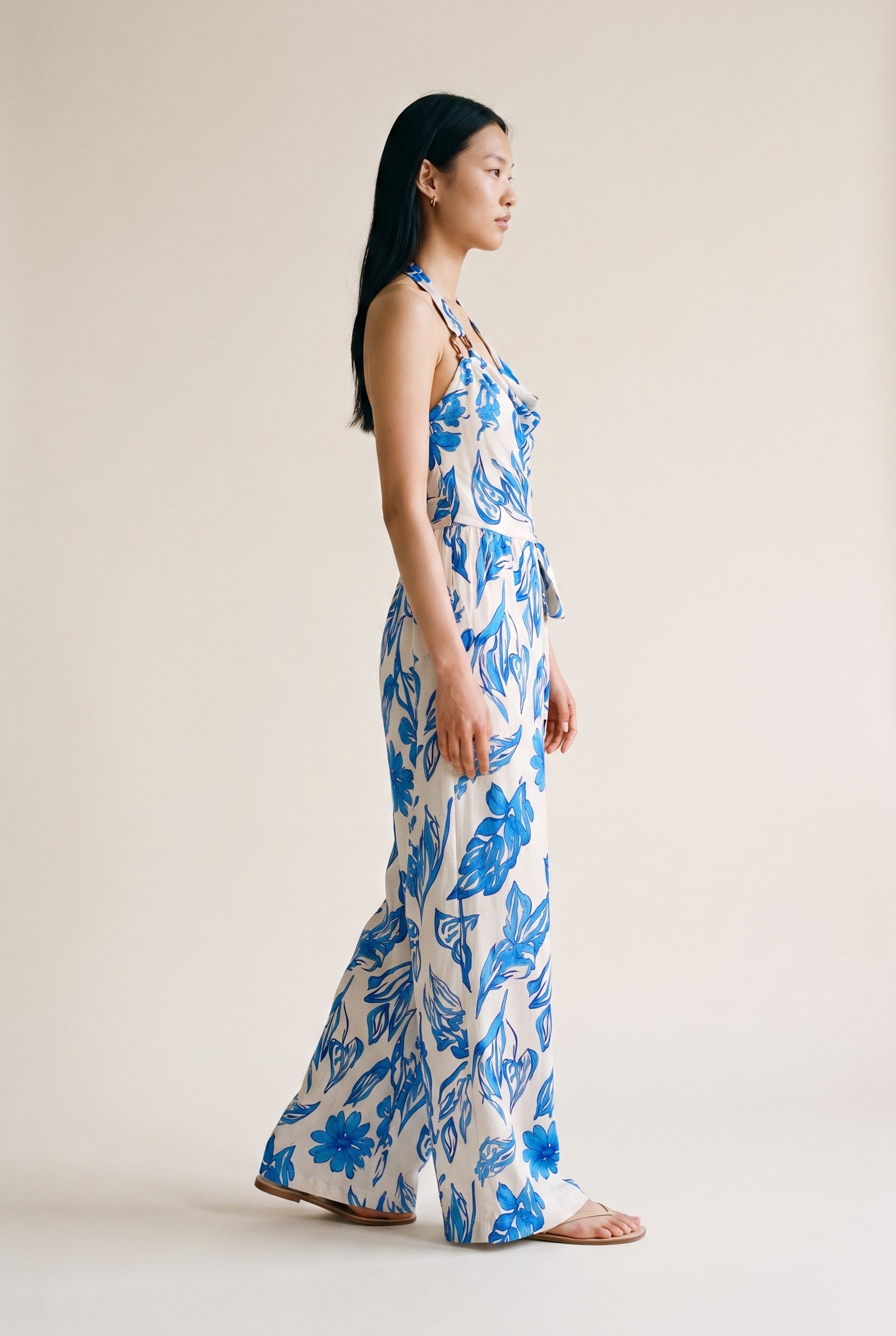 Halter Tia Back Chest Elastic Back Waisted Jumpsuit