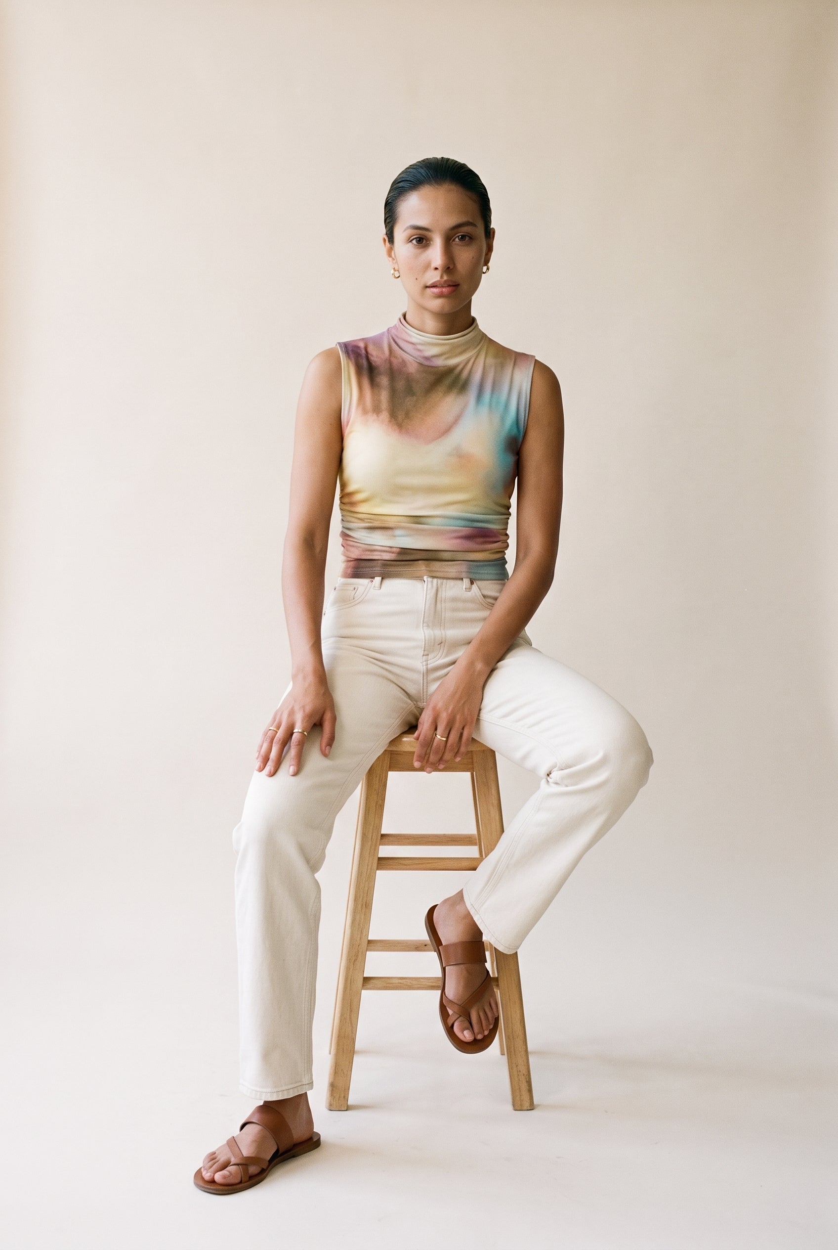 Drop Shoulder Mesh Top Multi