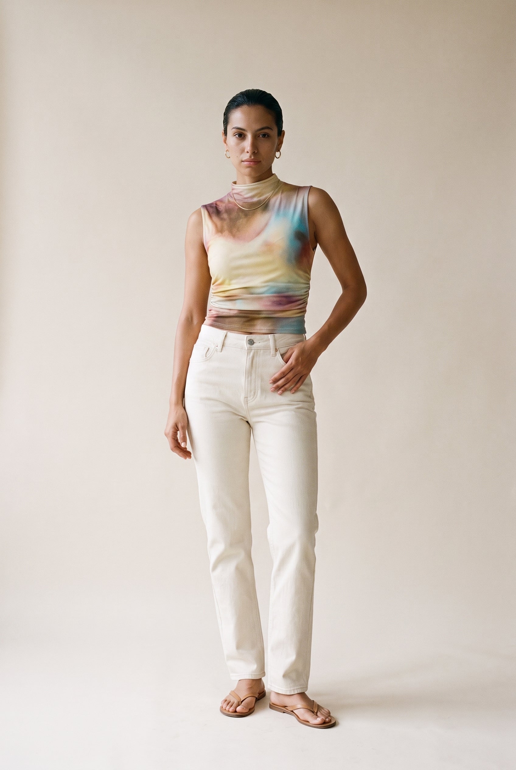 Drop Shoulder Mesh Top Multi