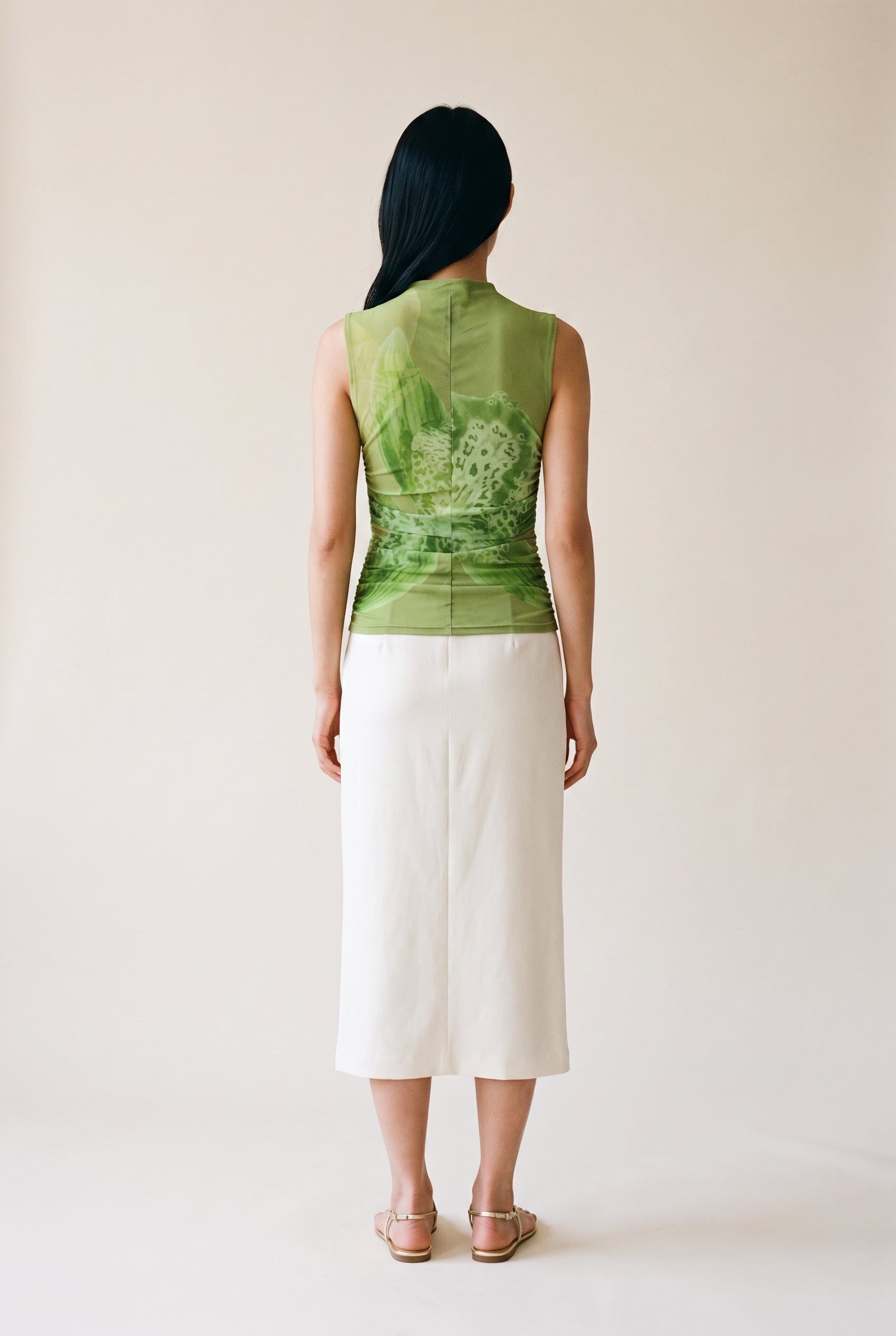 Drop Shoulder Mesh Top Green Floral