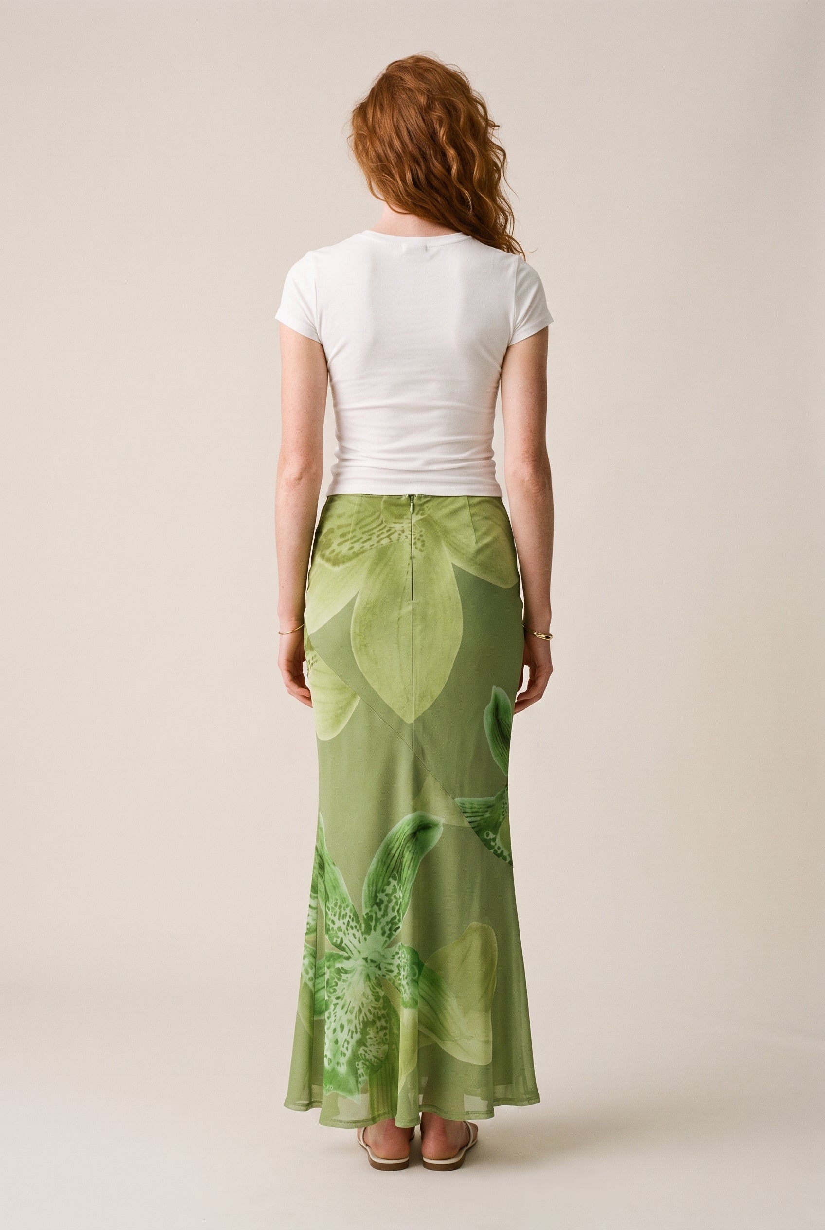 Mermaid Maxi Skirt Green Floral