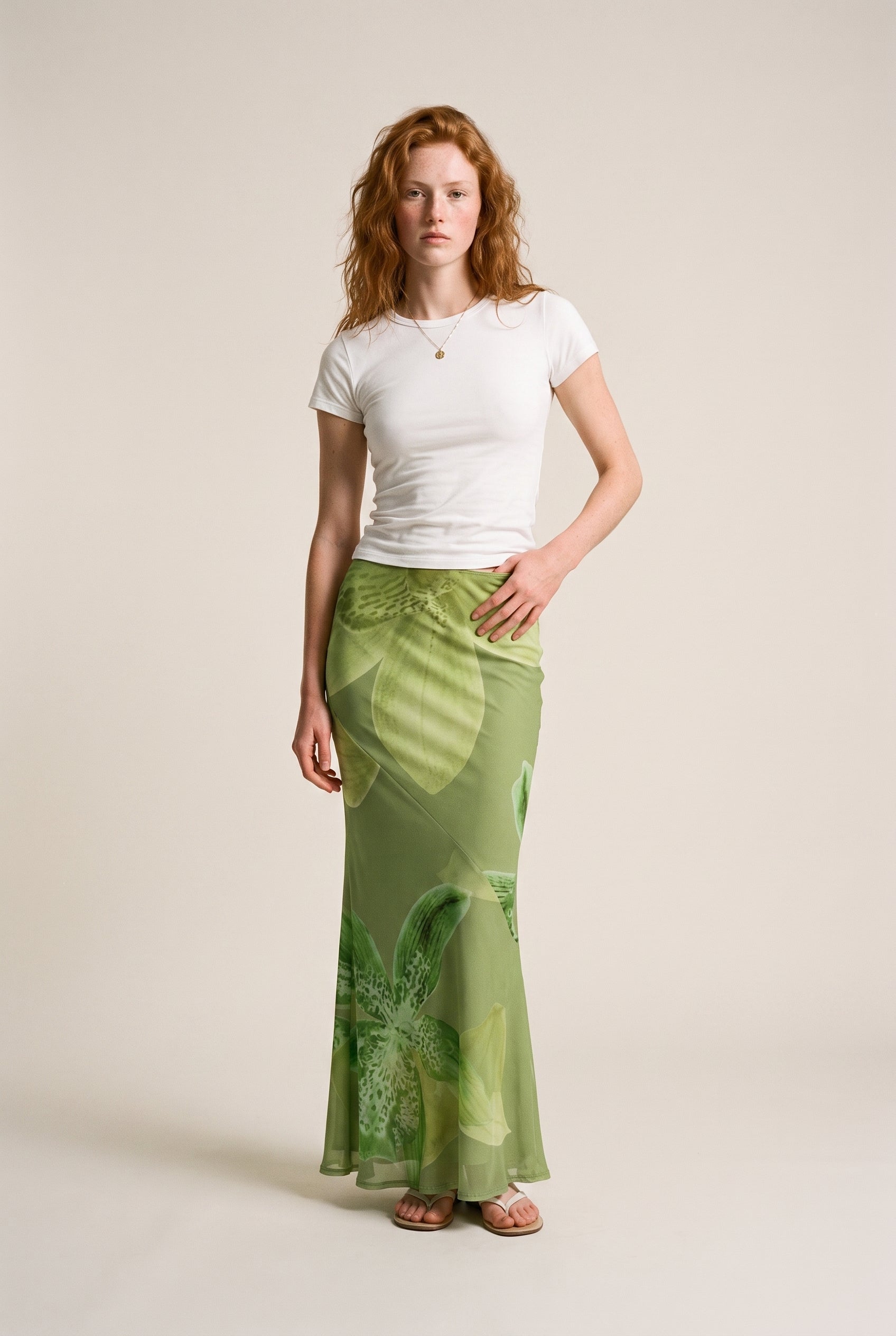 Mermaid Maxi Skirt Green Floral