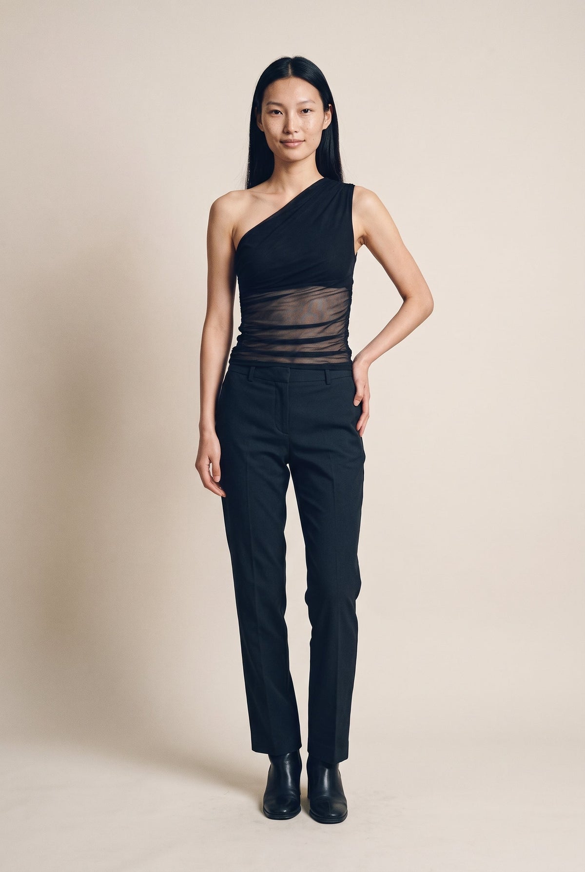One Shoulder Mesh Tank Top Fore Collection
