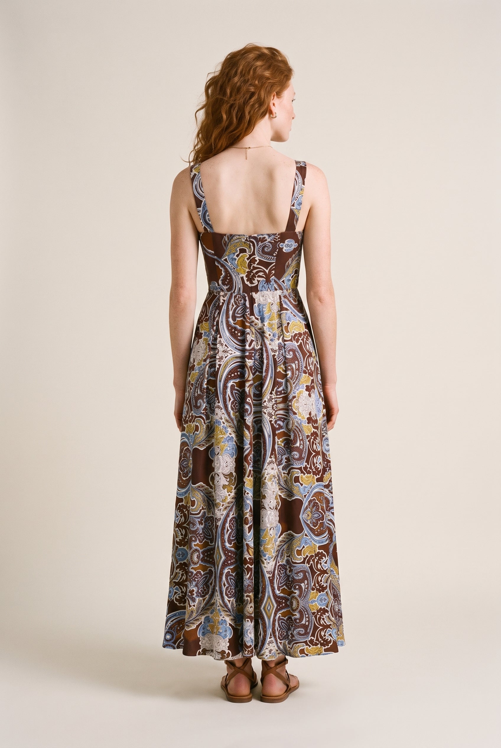 Paisley Print Wide Leg Jumpsuit Brown/Multi