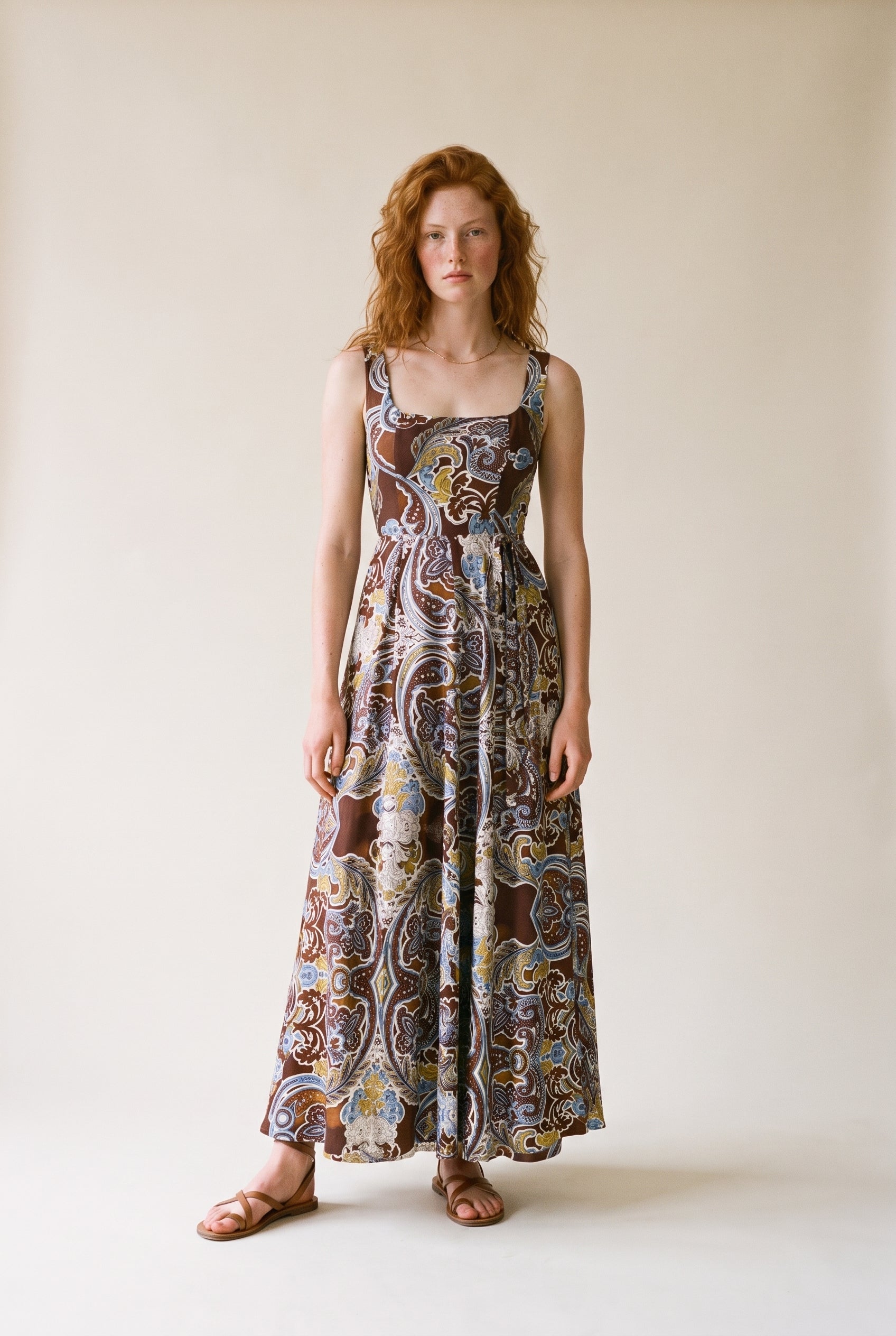 Paisley Print Wide Leg Jumpsuit Brown/Multi