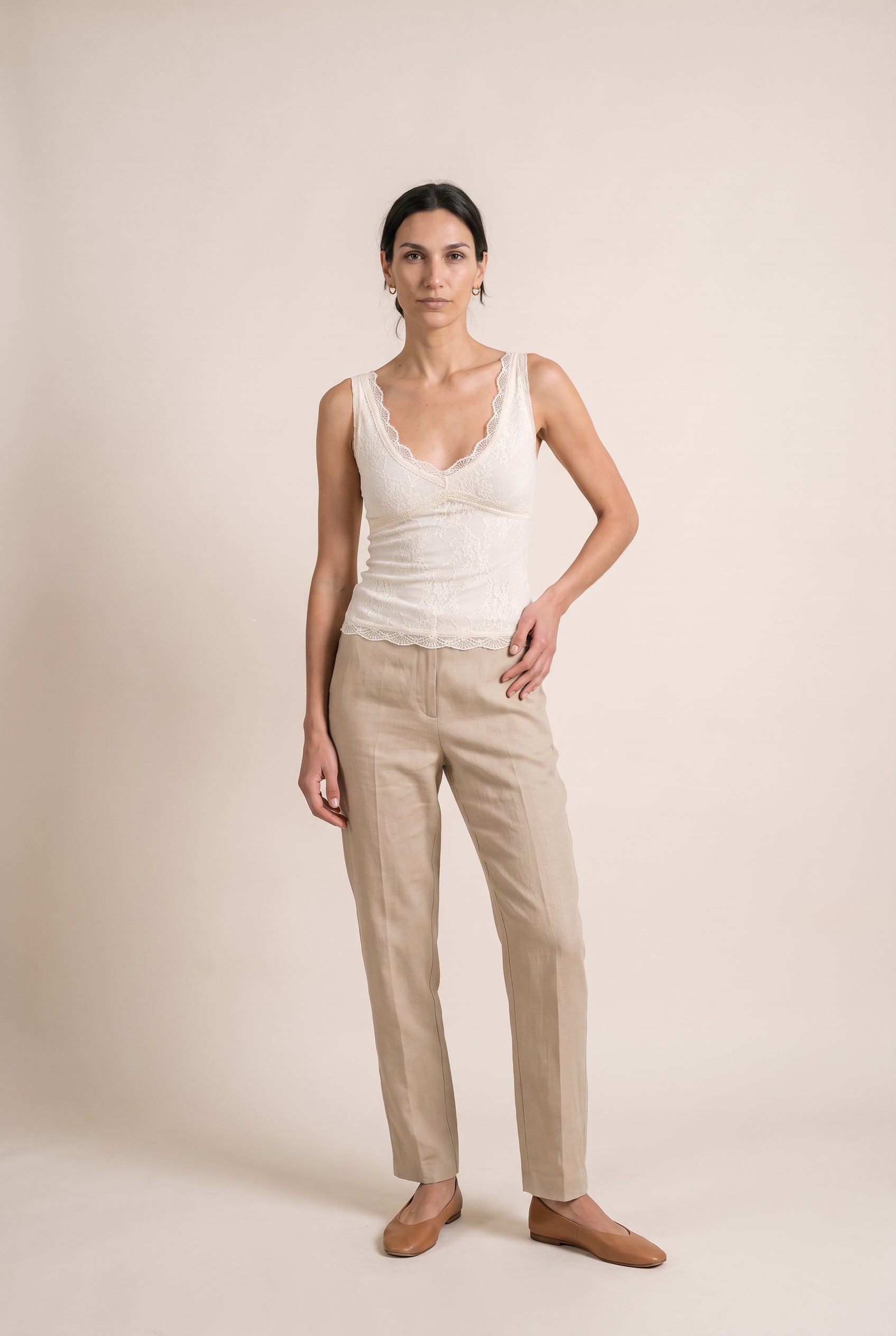 Lace Sleeveless V Neck Top Ivory