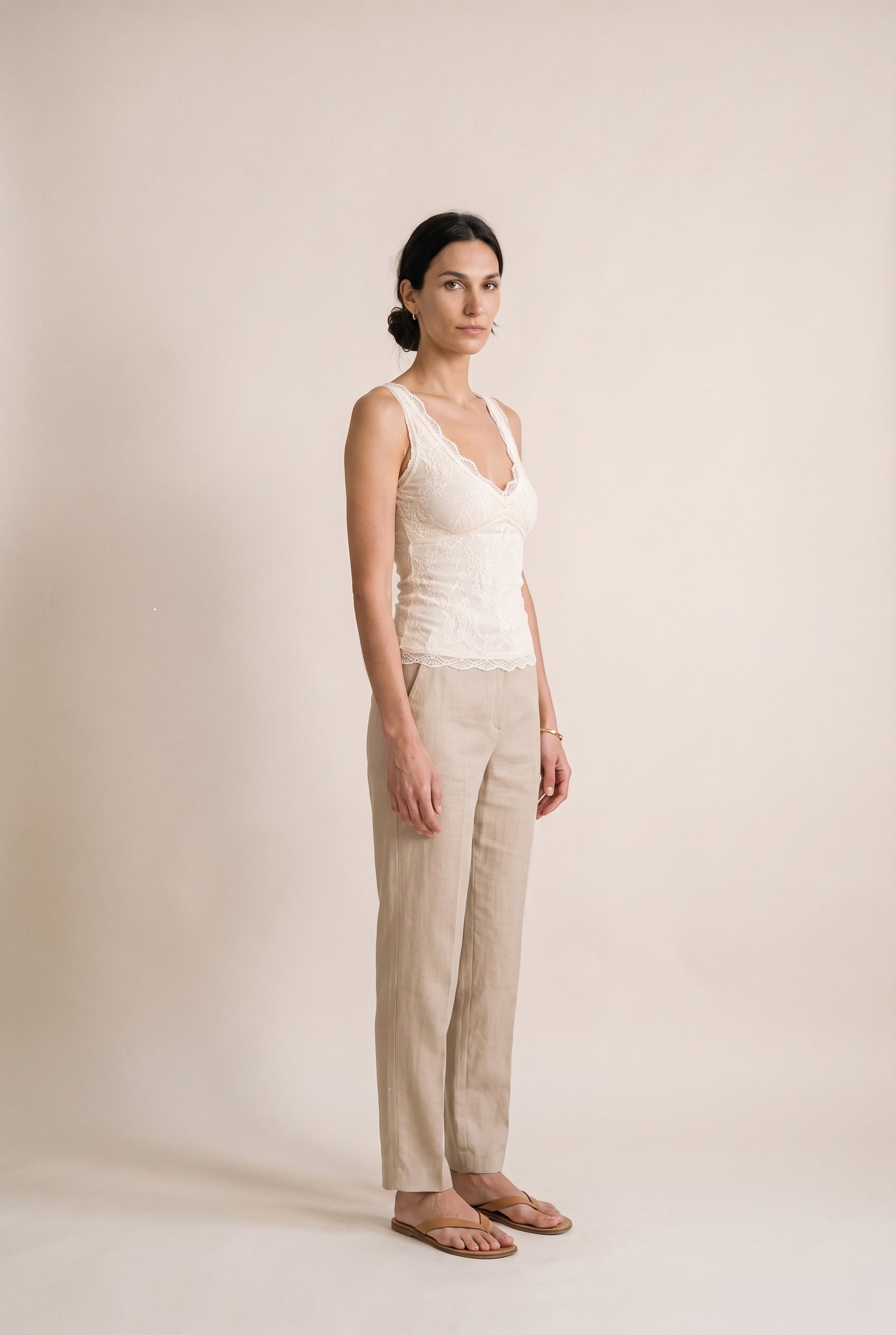 Lace Sleeveless V Neck Top Ivory