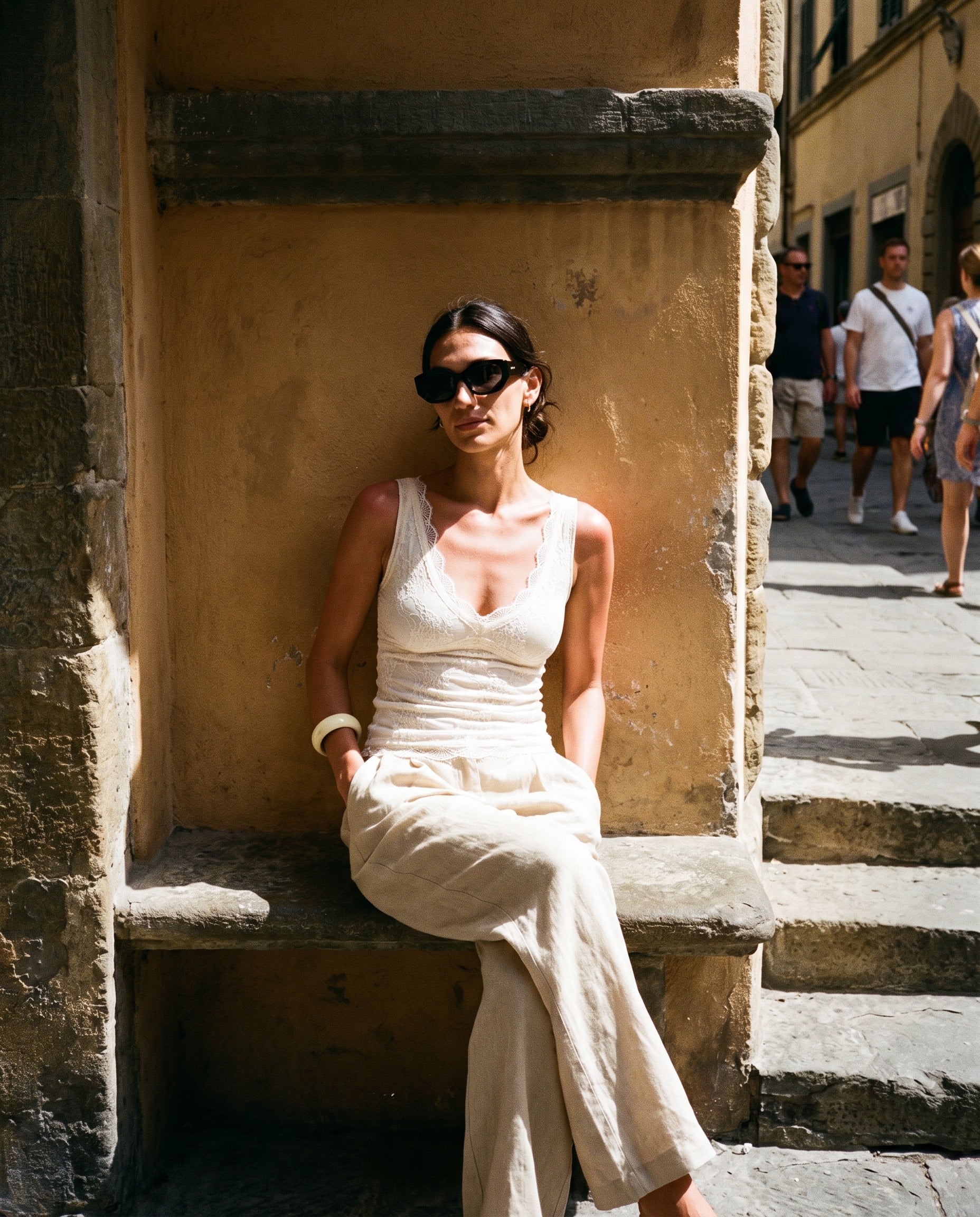 Lace Sleeveless V Neck Top Ivory
