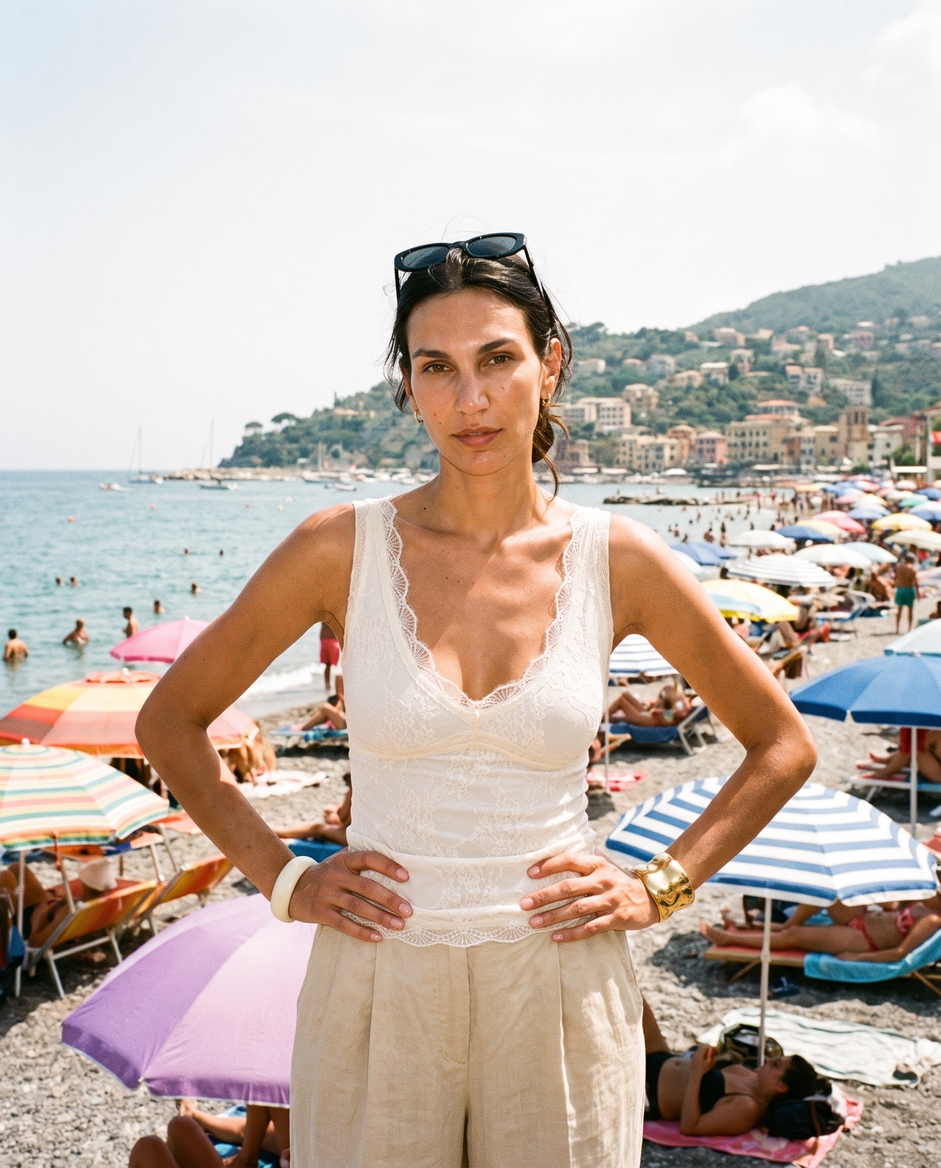 Lace Sleeveless V Neck Top Ivory