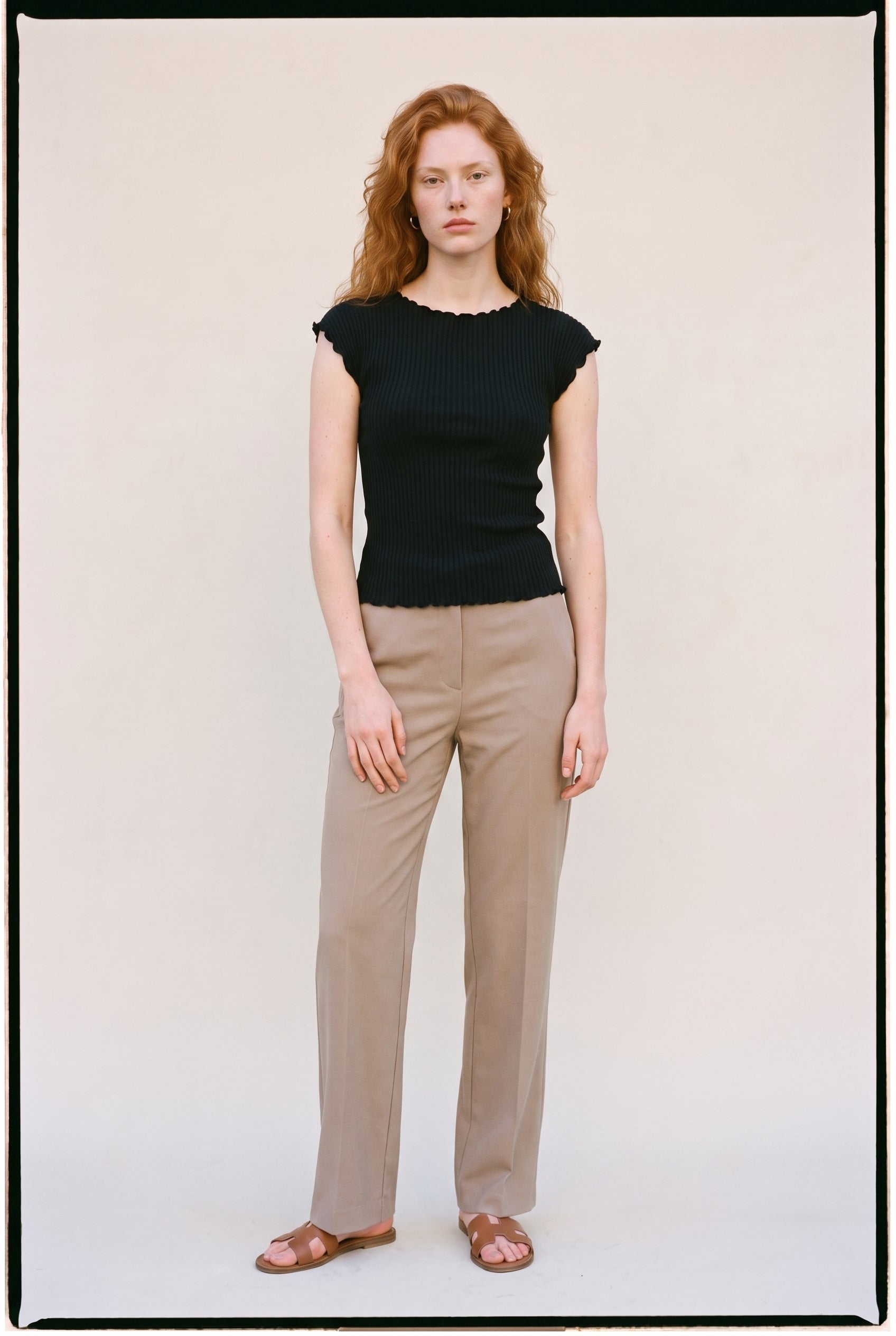 Crinkled Fabric Cap Sleeve Top With Shirring Detail Black