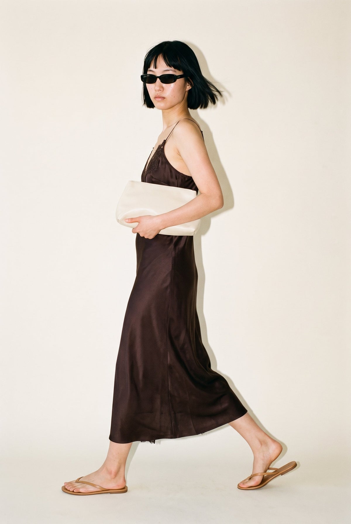 Monroe Deep Plunge Satin Lace Trim Midi Dress 29 28