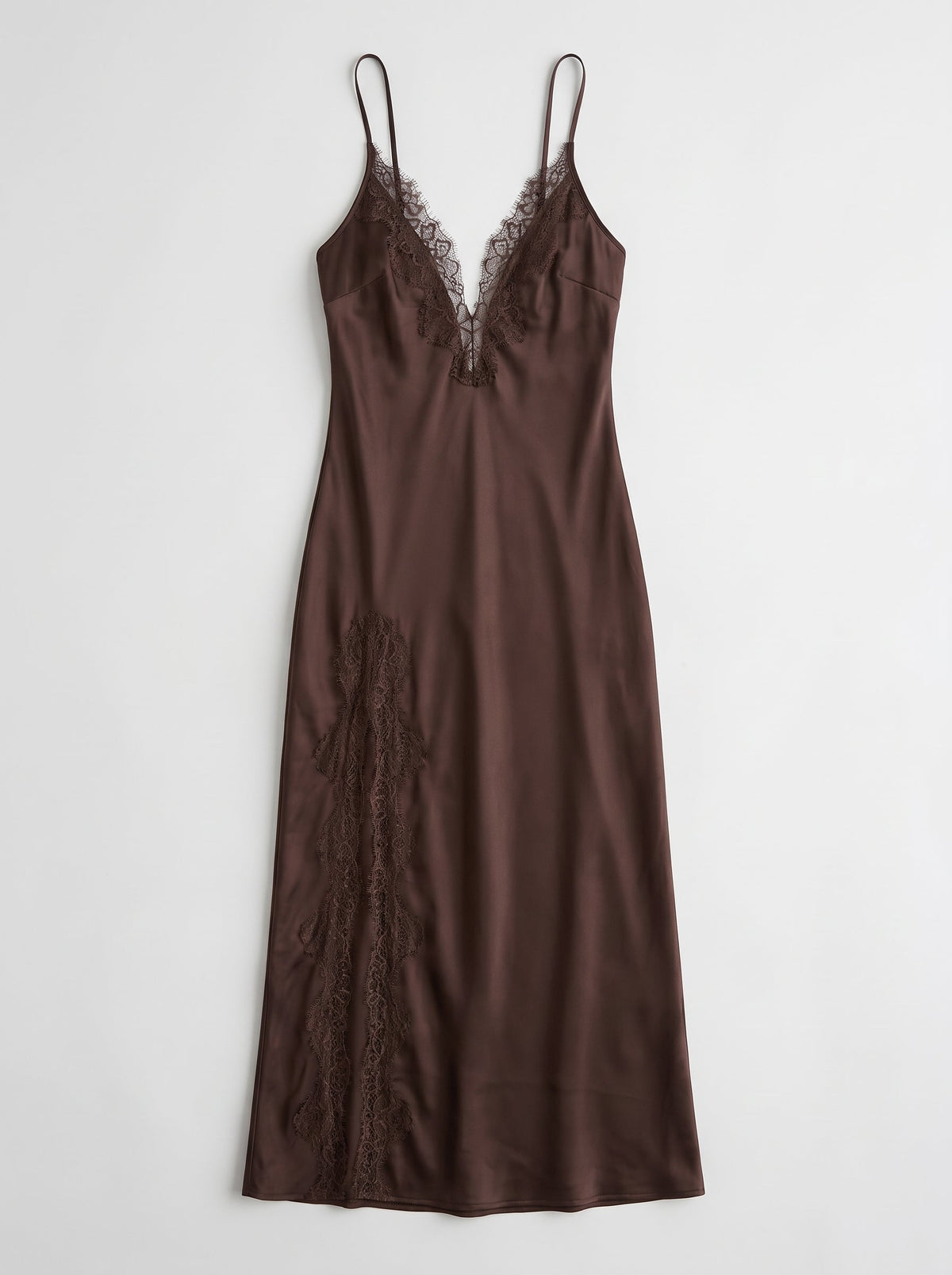 Monroe Deep Plunge Satin Lace Trim Midi Dress 29 28