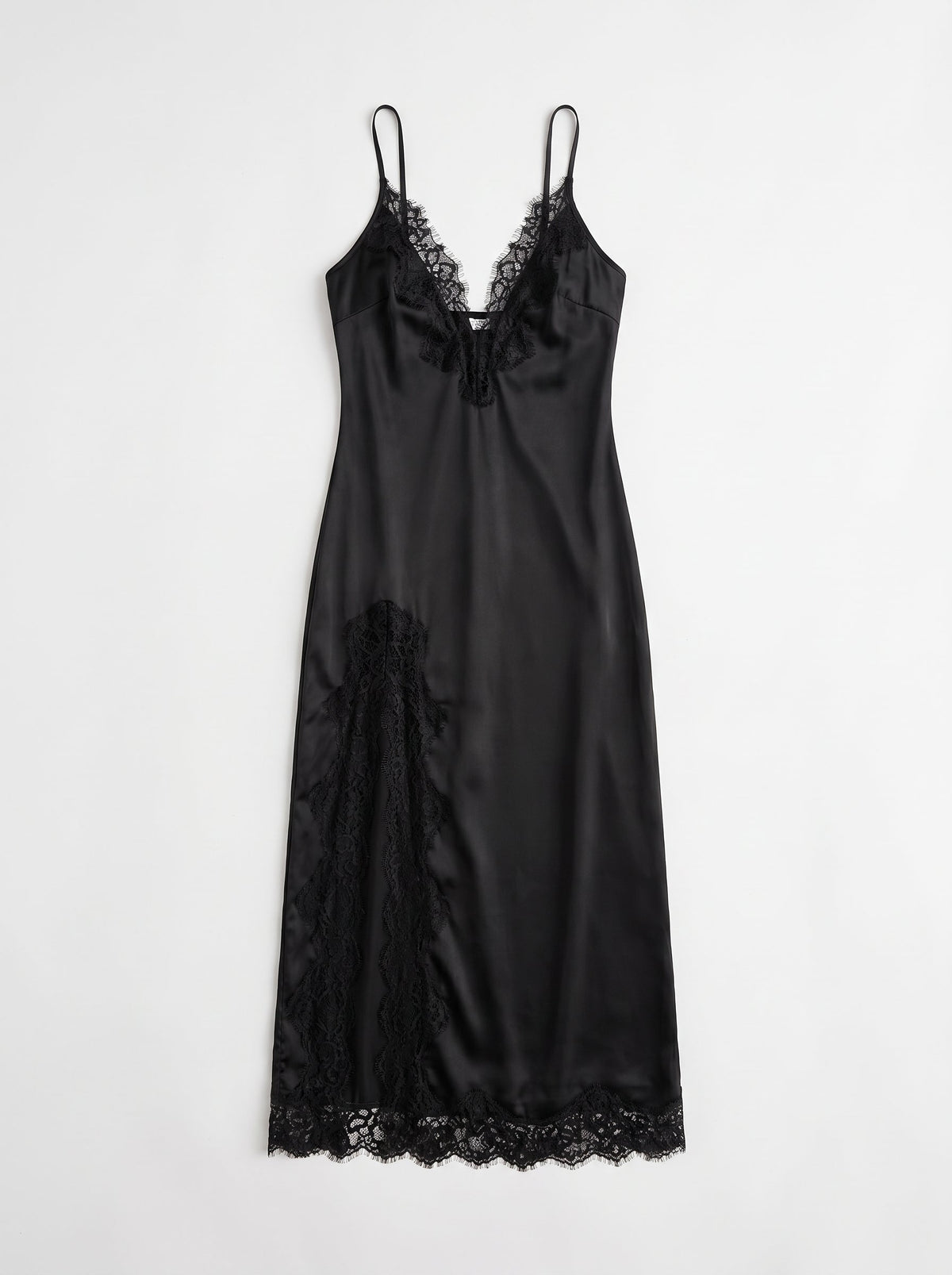 Monroe Deep Plunge Satin Lace Trim Midi Dress Slow High