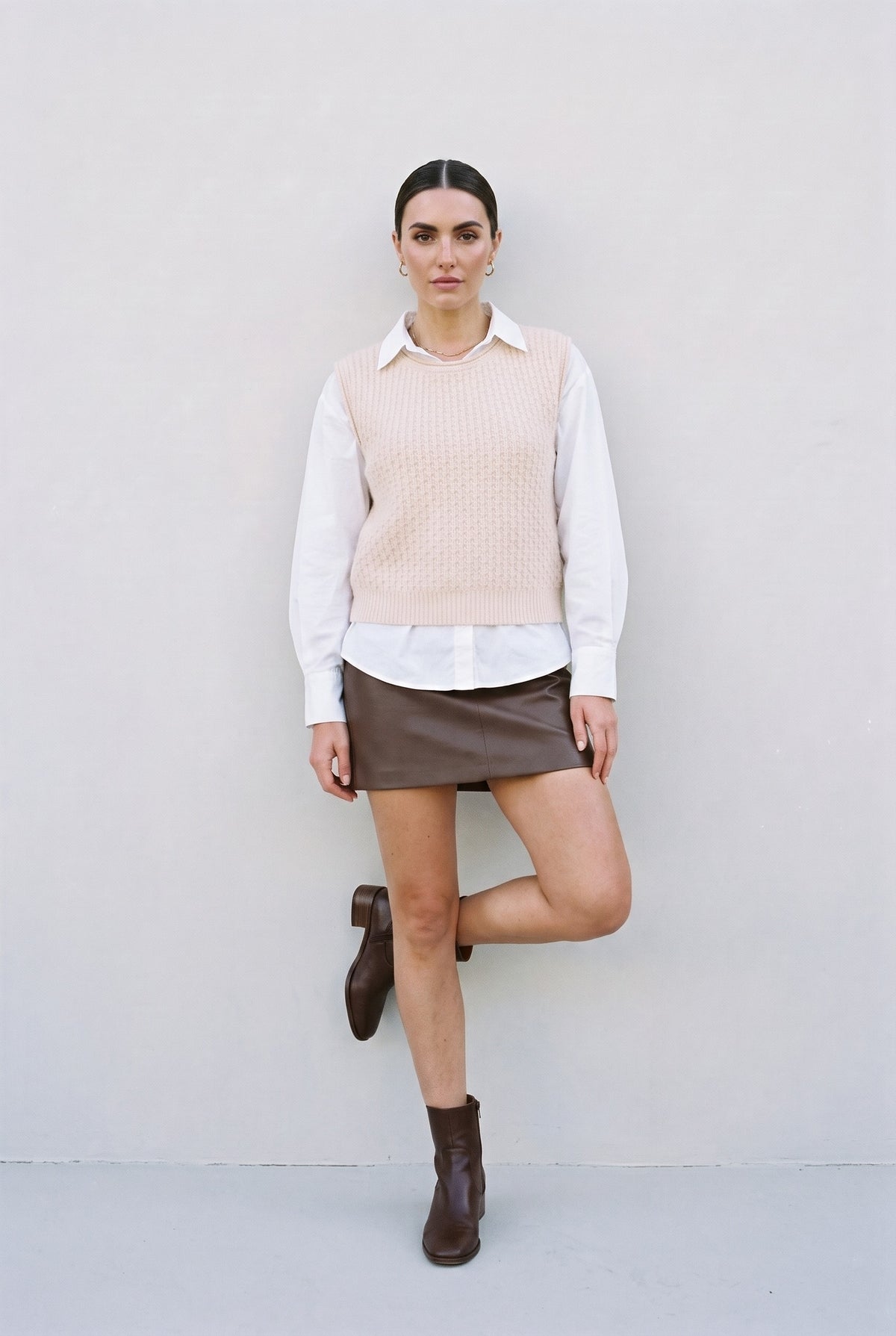 Allegra Ribbed Knit Top Beige — 067926