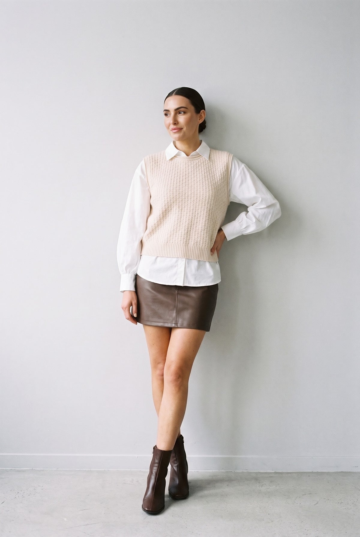 Allegra Ribbed Knit Top Beige — 067926