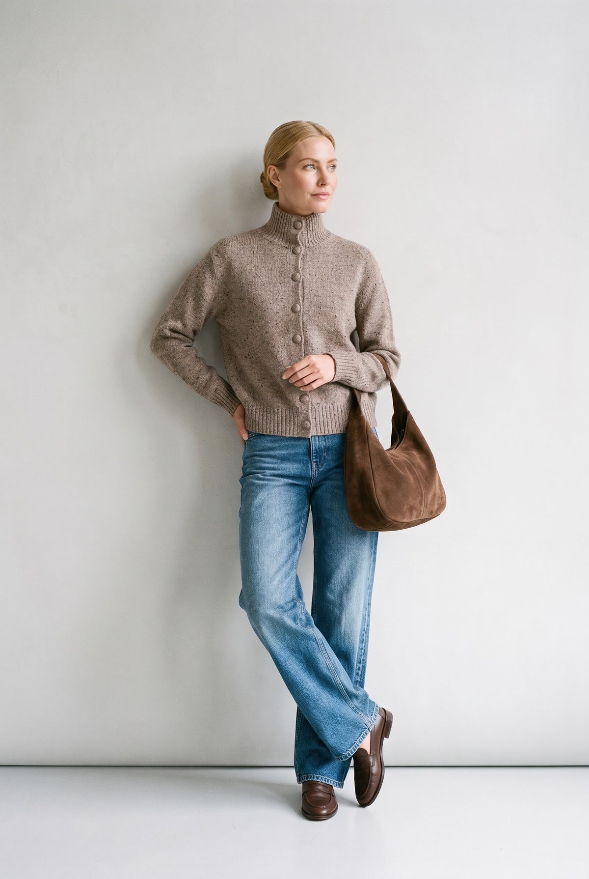 Rosalie Soft Knit Pullover Sweater Taupe — 067930