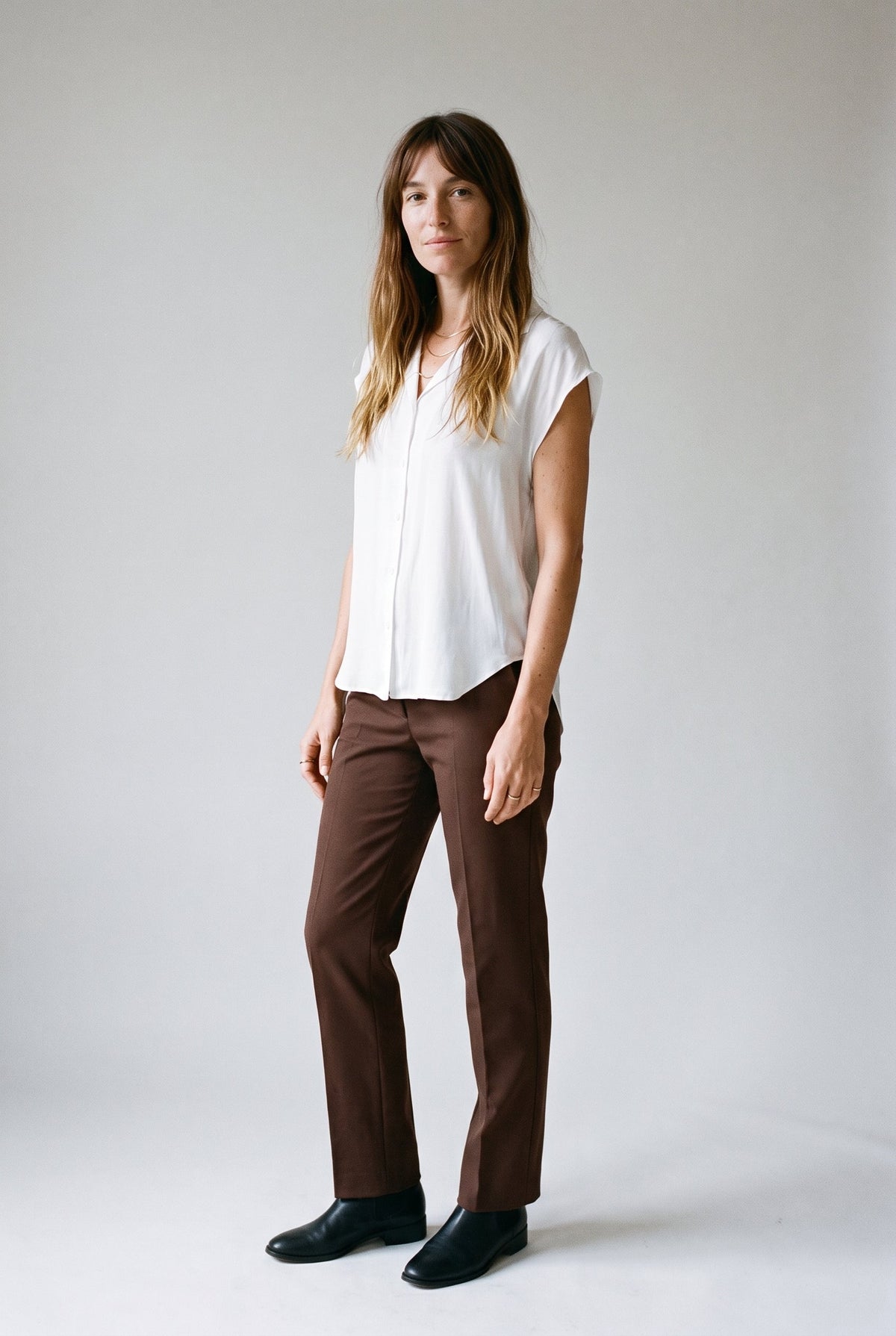 Clara Polished Short Sleeve Button-Up Blouse COCA