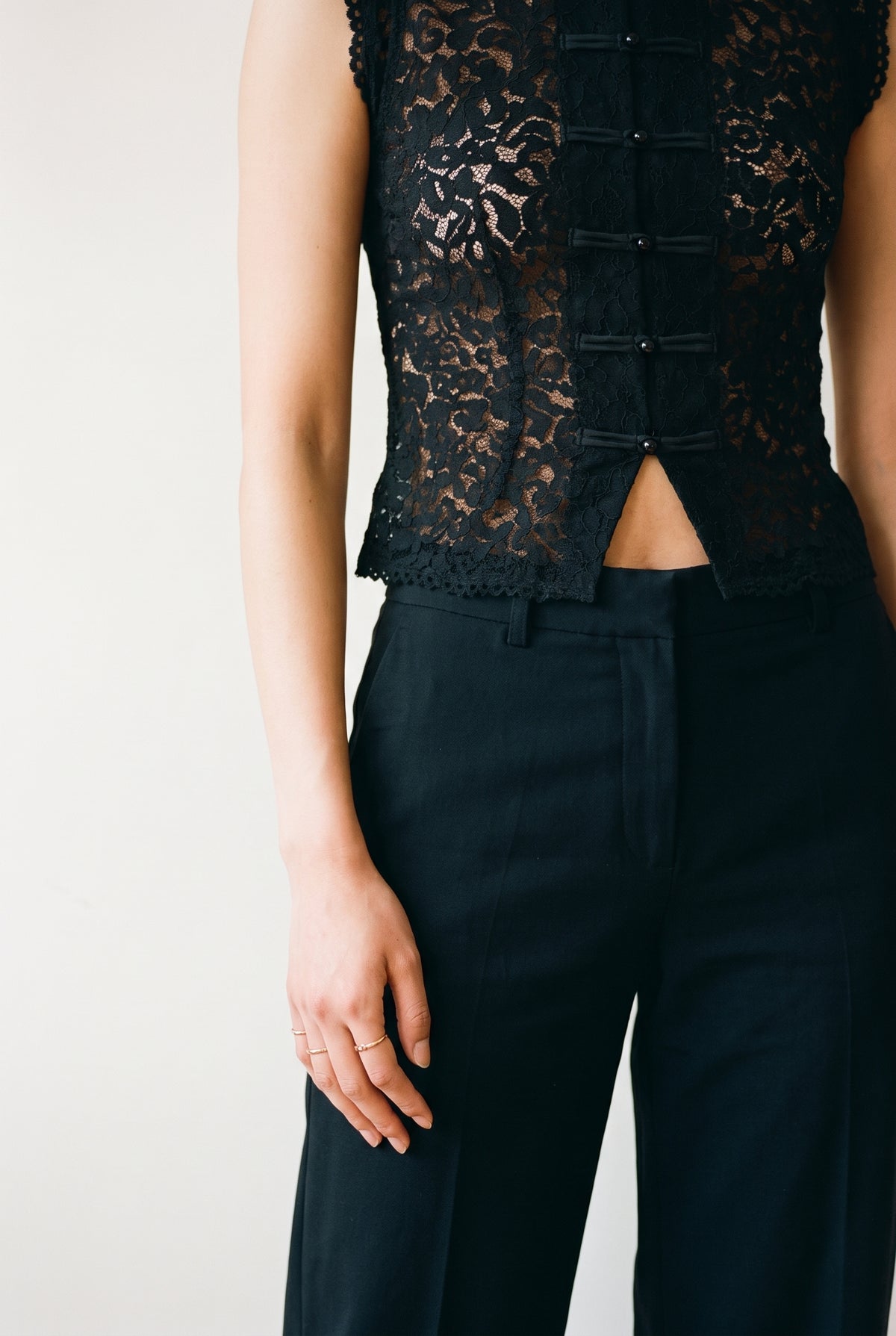 Mindy Lace Mandarin Collar Top