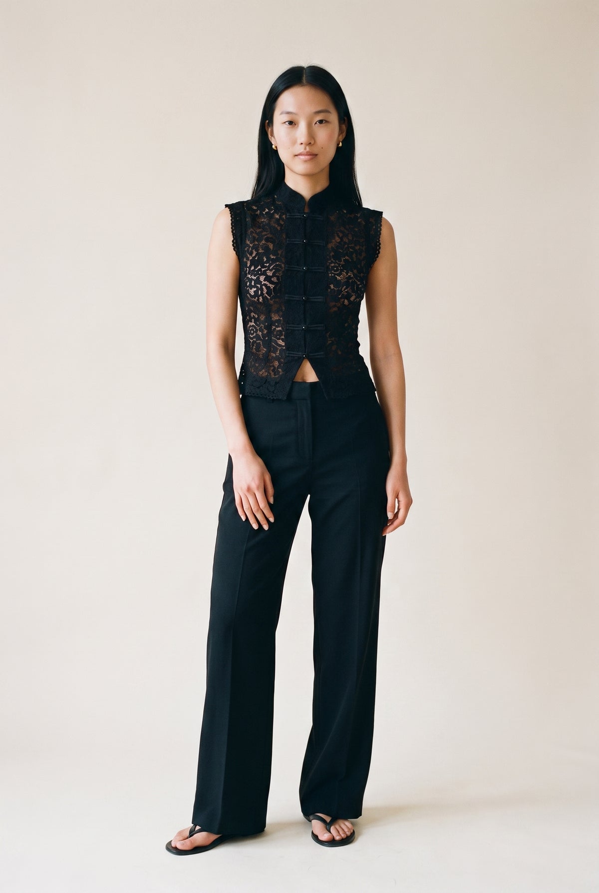 Mindy Lace Mandarin Collar Top