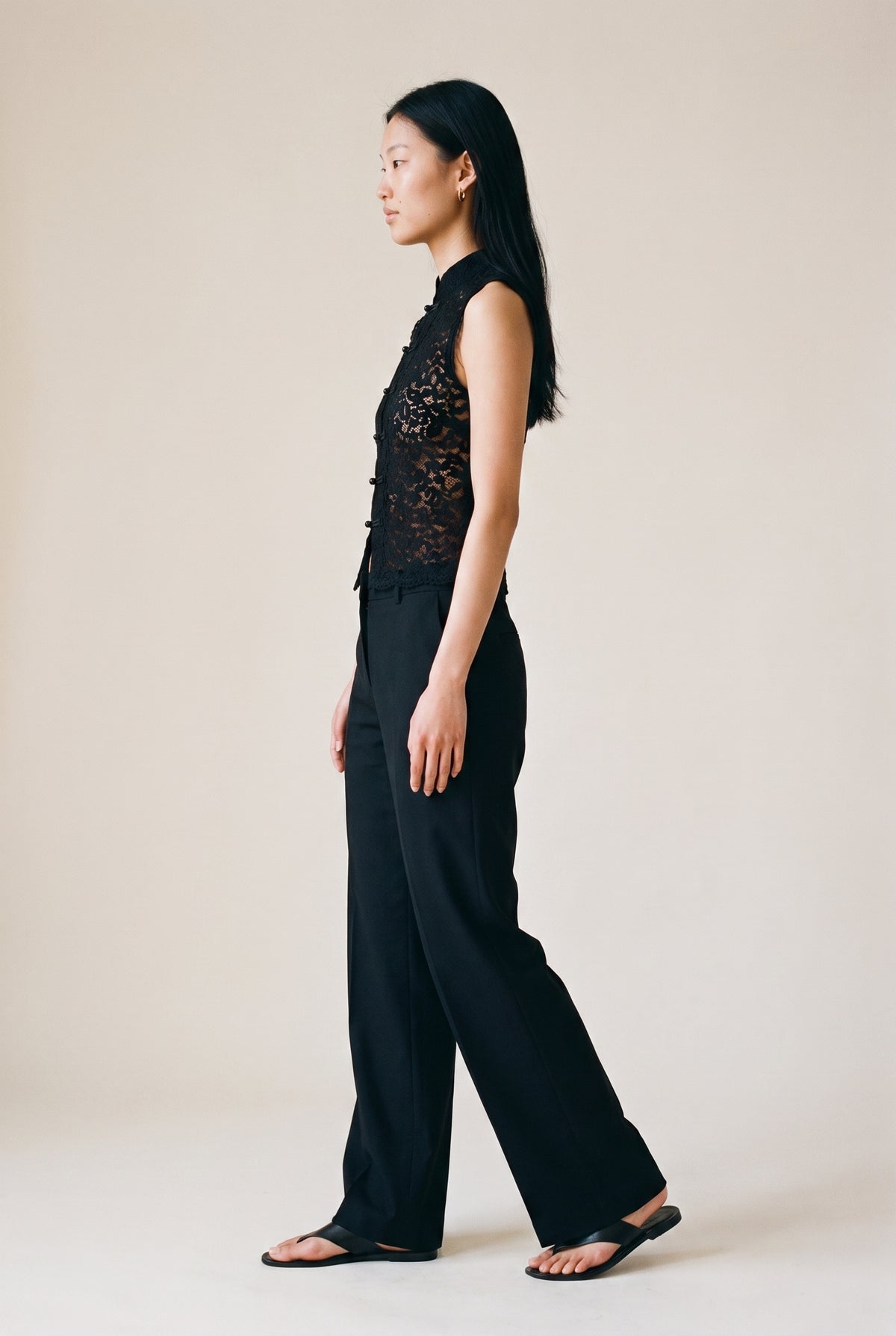 Mindy Lace Mandarin Collar Top