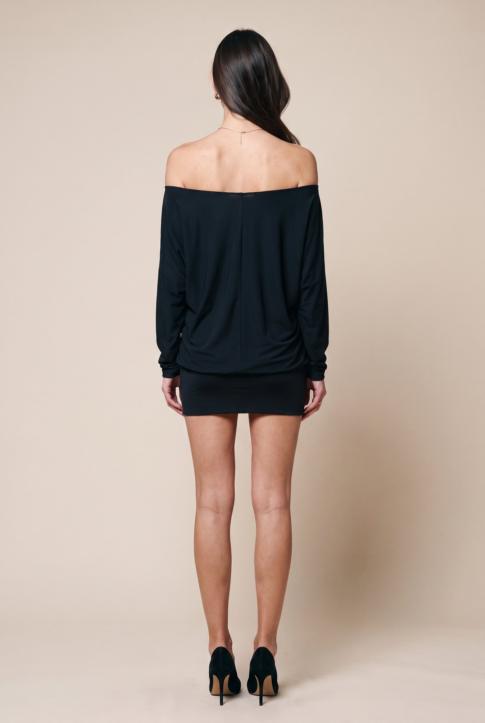 Boat Neck Loose Fit Top Long Sleeve Mini Dress