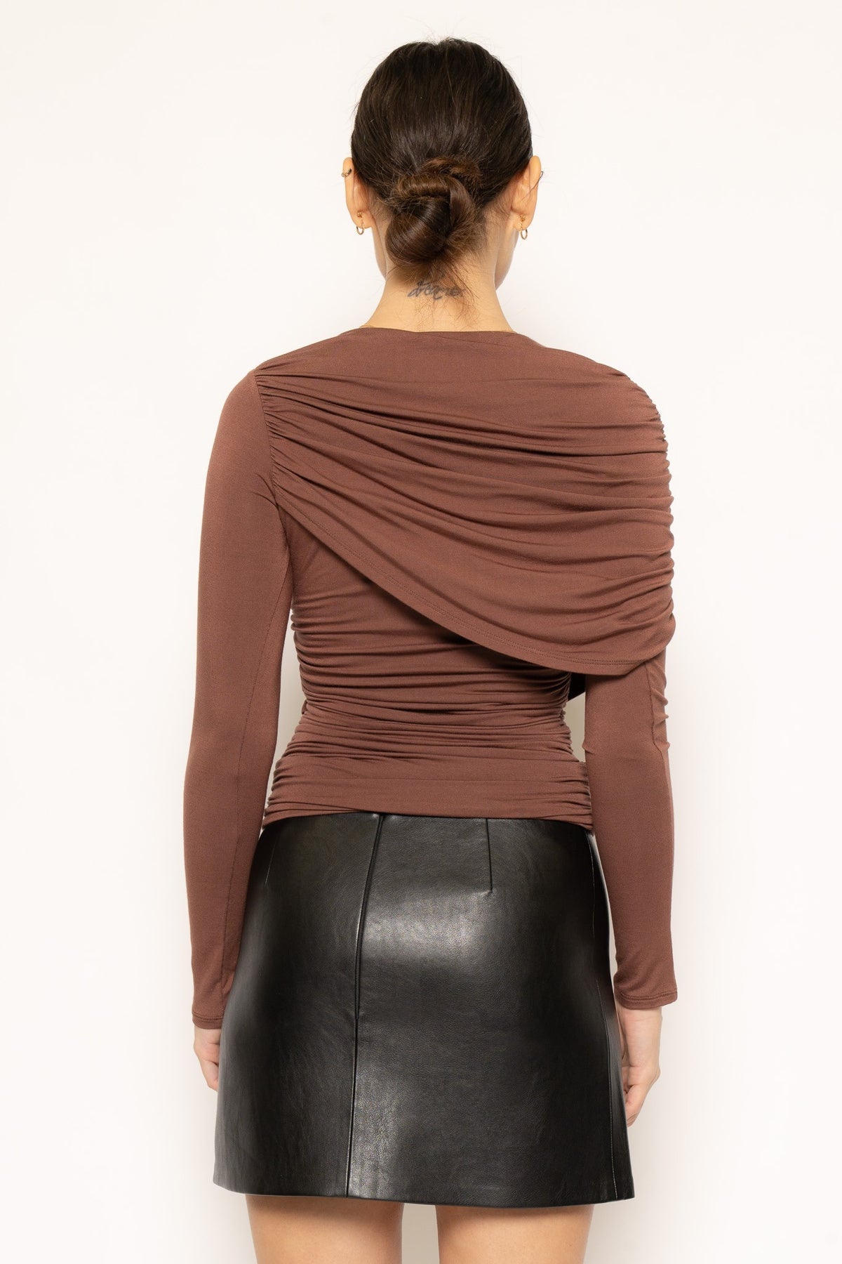 Brown Long Sleeve Asymmetric Cape Top — 068865