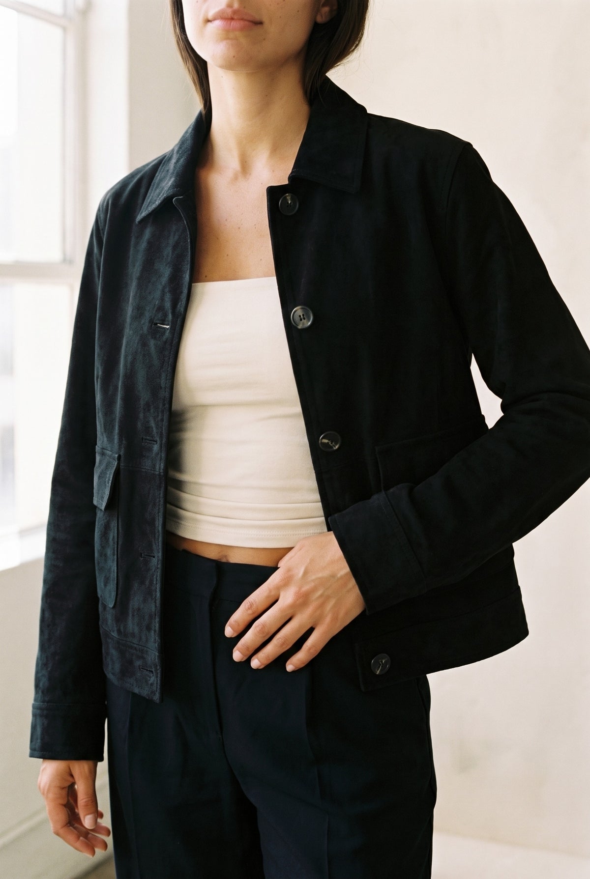 Black Jacket — collar and placket detail