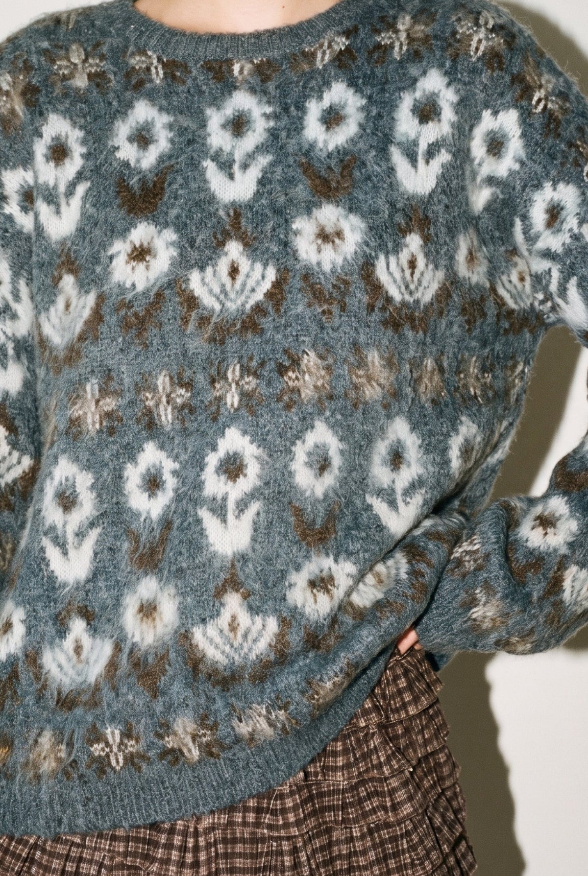 Fuzzy Nordic Diamond Pattern Knit Sweater Raisonnel