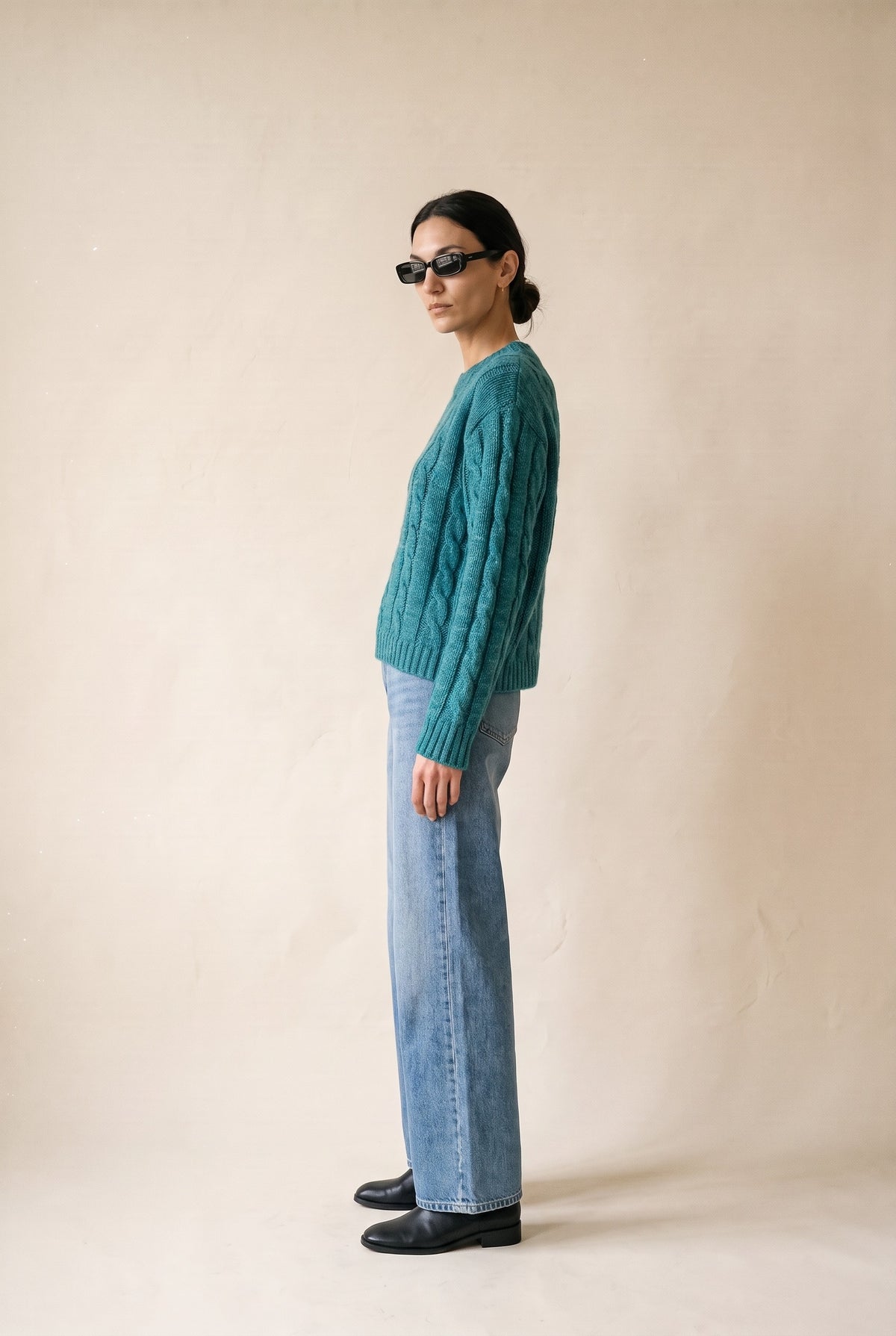 The Danica Sweater in green multi — side profile