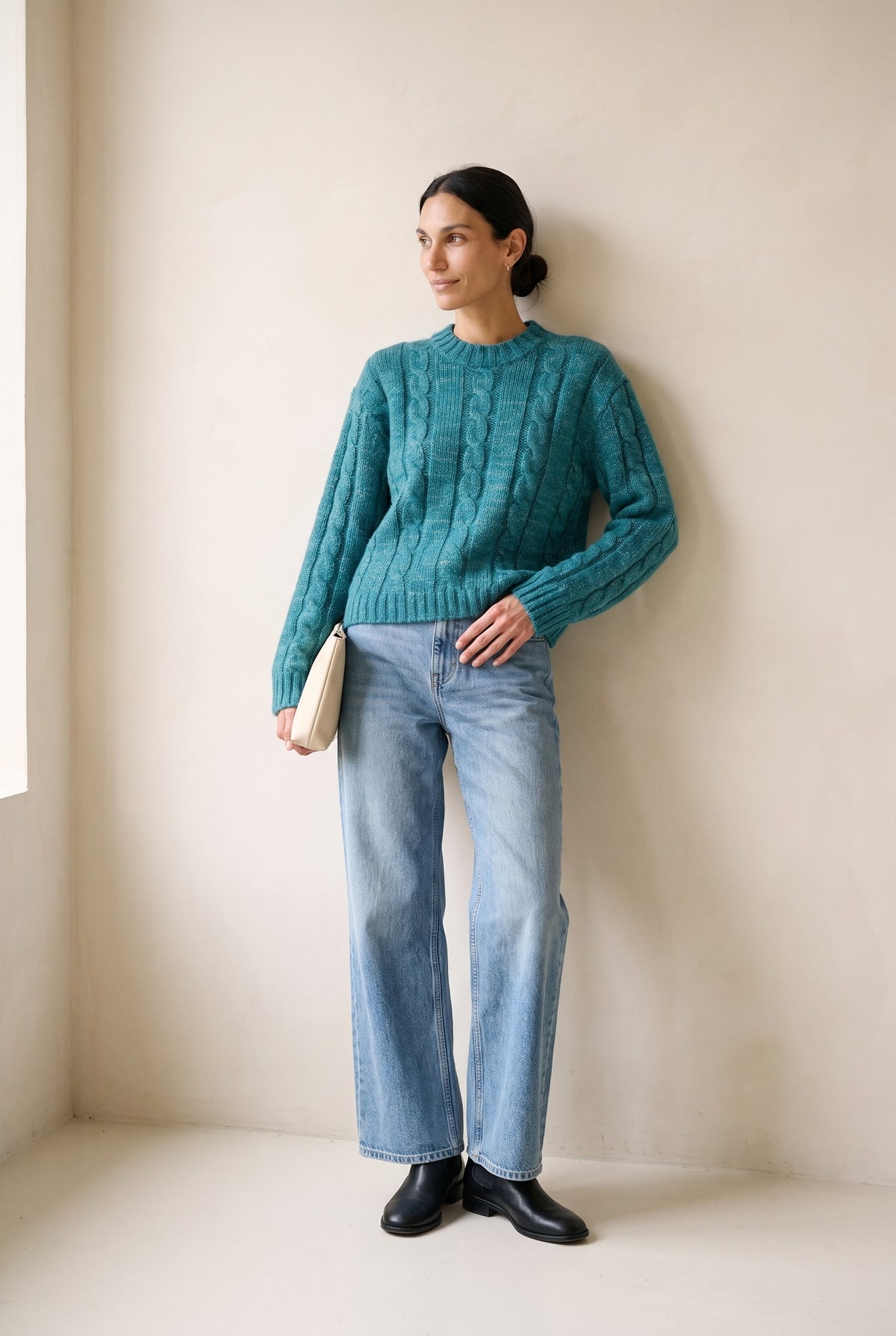The Danica Sweater in green multi — full length