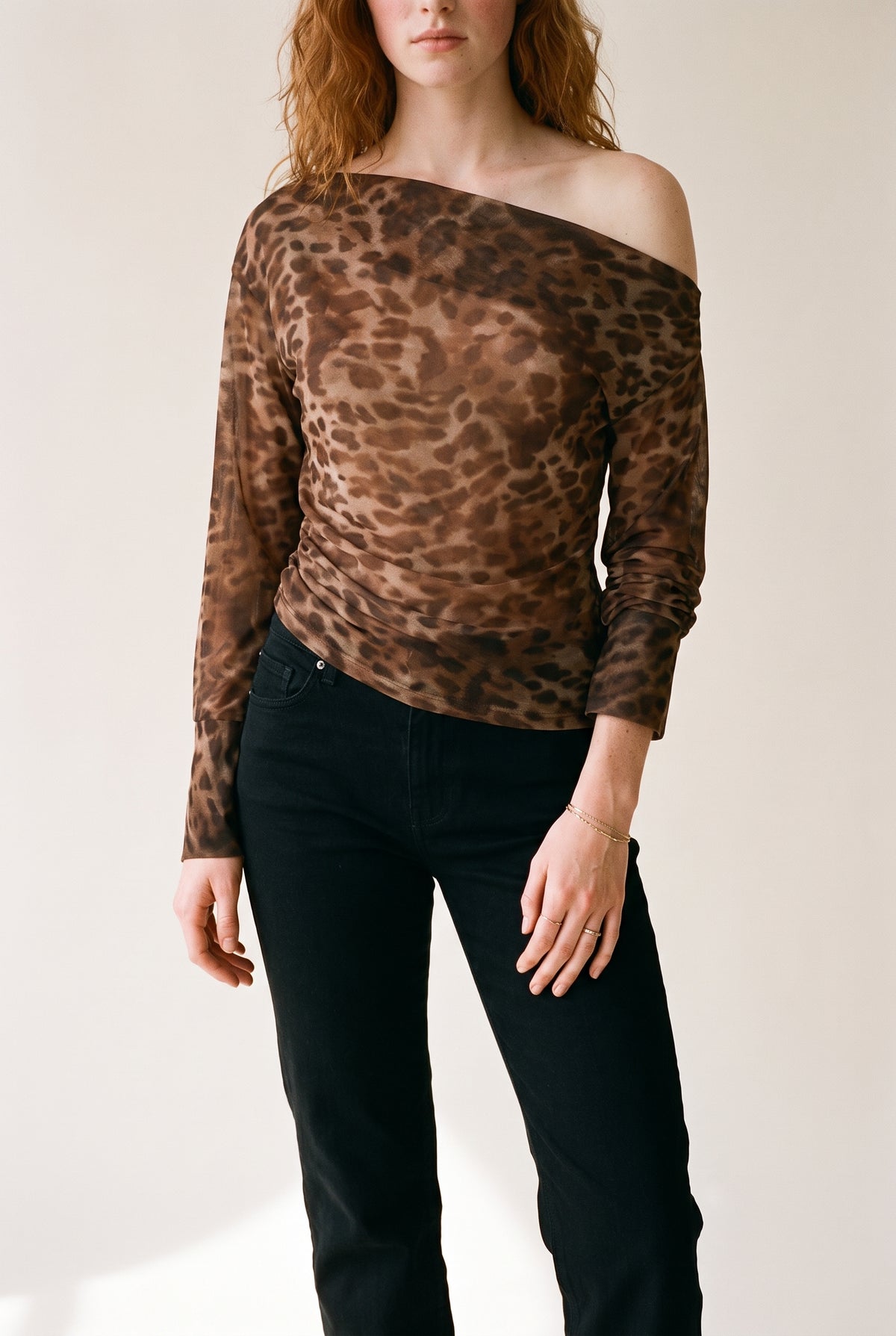 Long Sleeve Asymmetric Cowl Neck Blouse