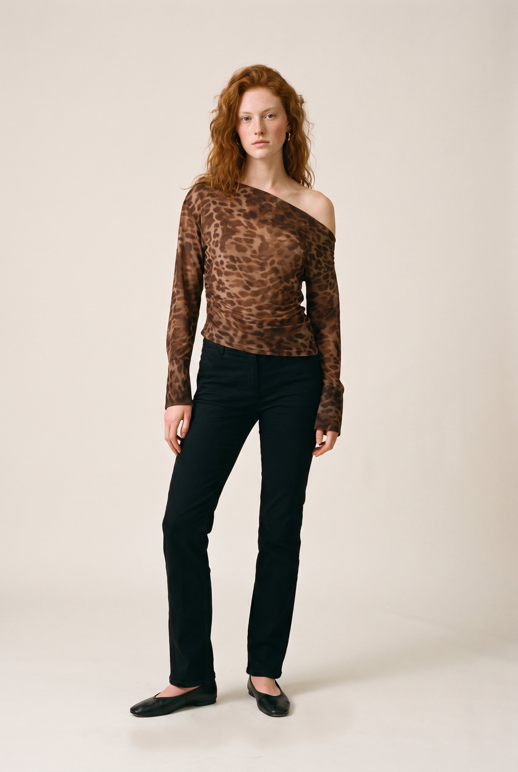 Long Sleeve Asymmetric Cowl Neck Blouse