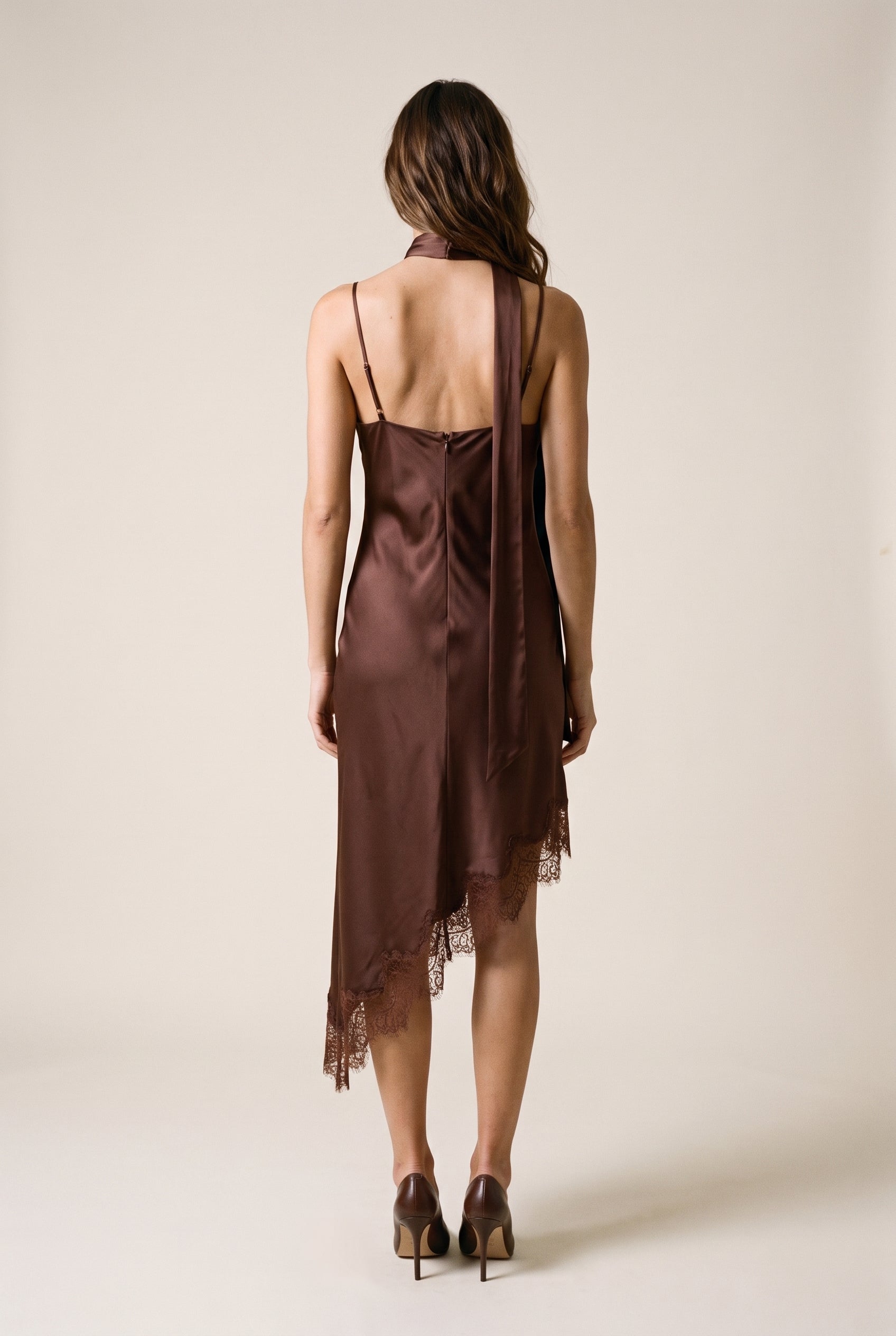 Satin Lace Trim Scarf Dress
