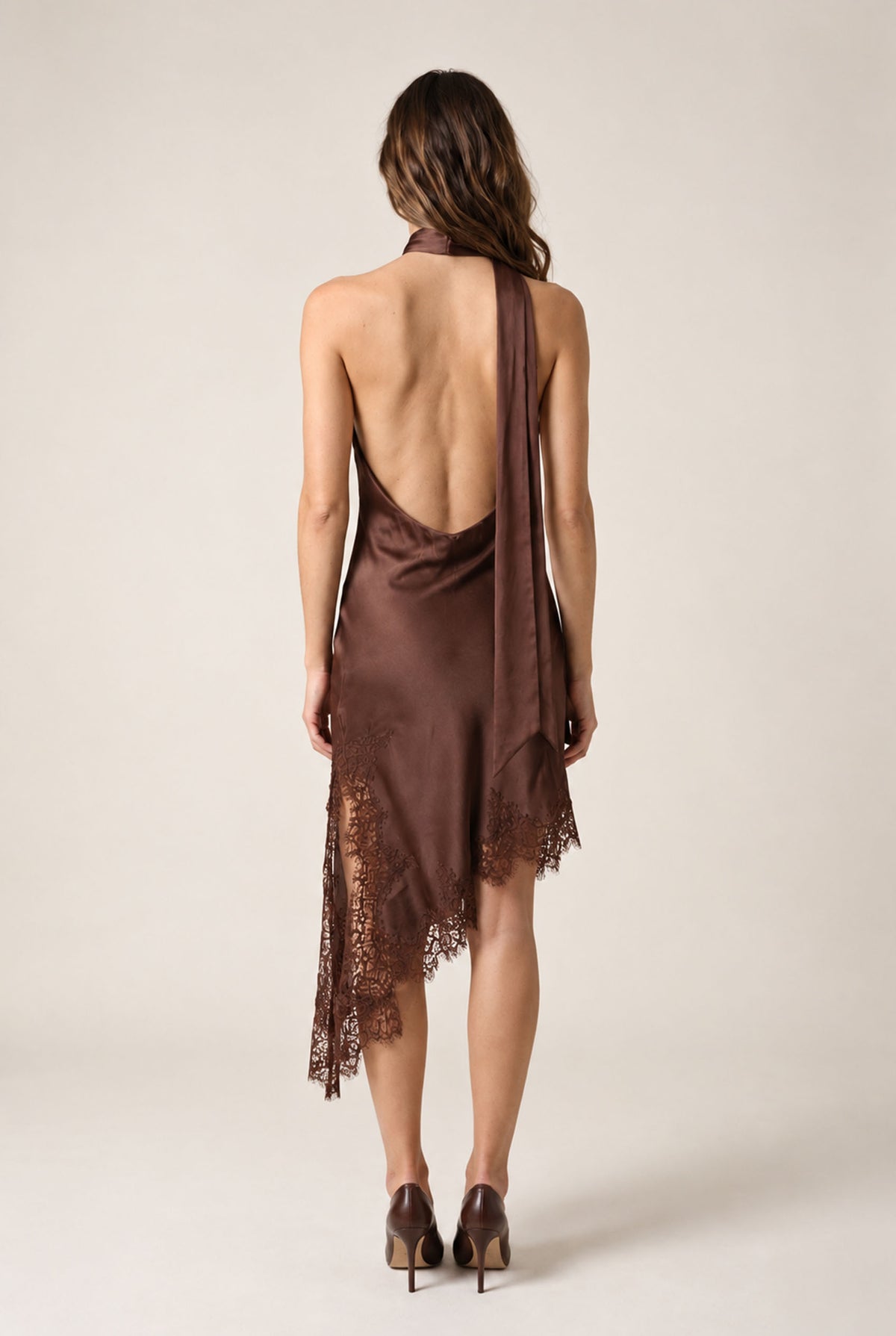 Satin Lace Trim Scarf Dress