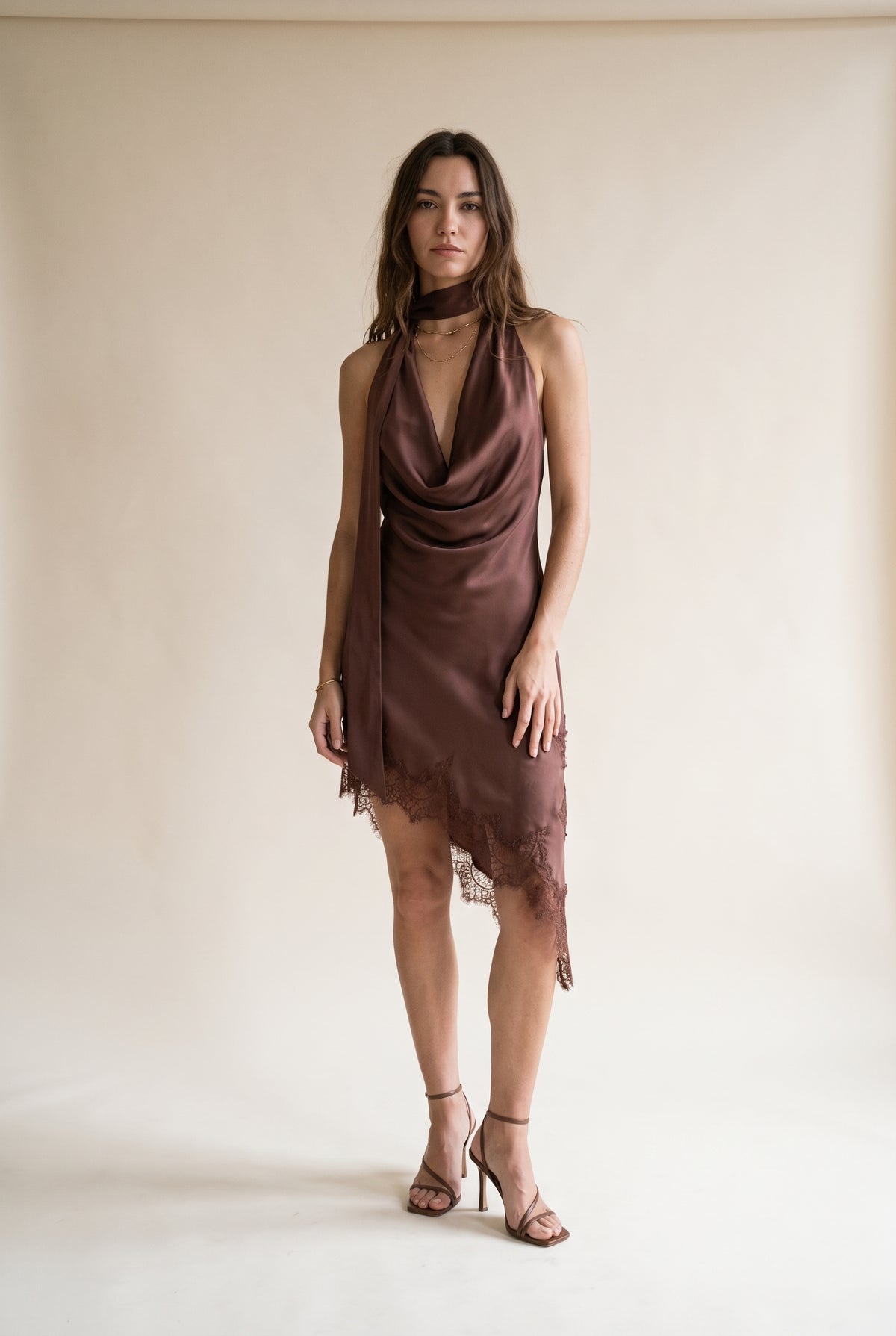 Satin Lace Trim Scarf Dress