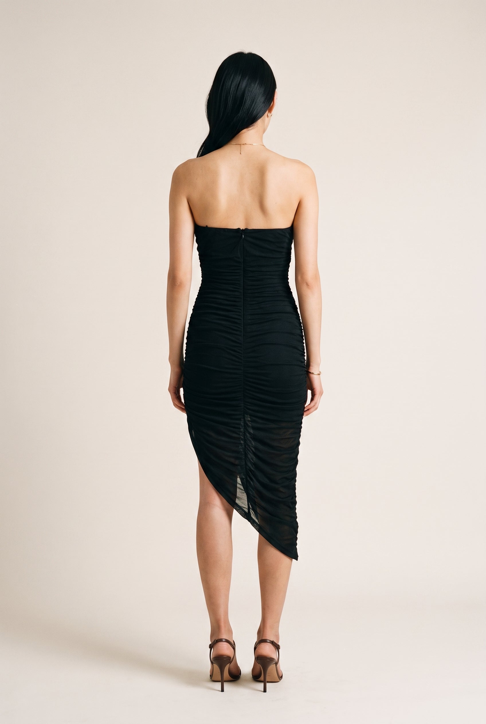 Asymmetrical Drawstring Ruched Midi Dress