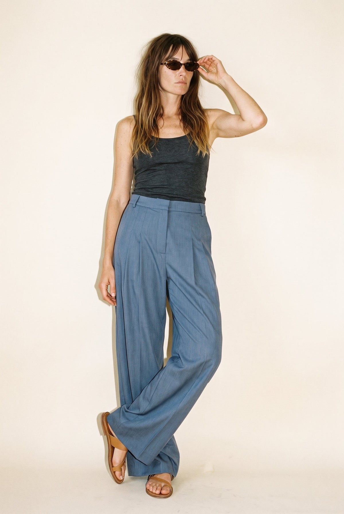 High Waist Wide Leg Pants Blue Blush