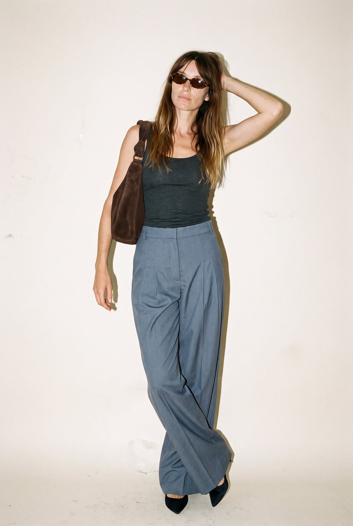 High Waist Wide Leg Pants Blue Blush