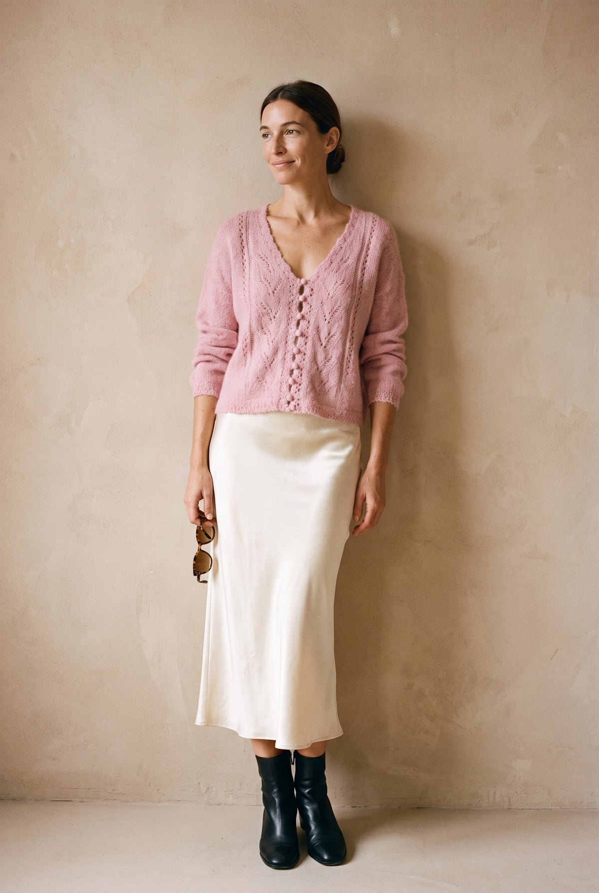 Mimi Cardigan in mauve — full length