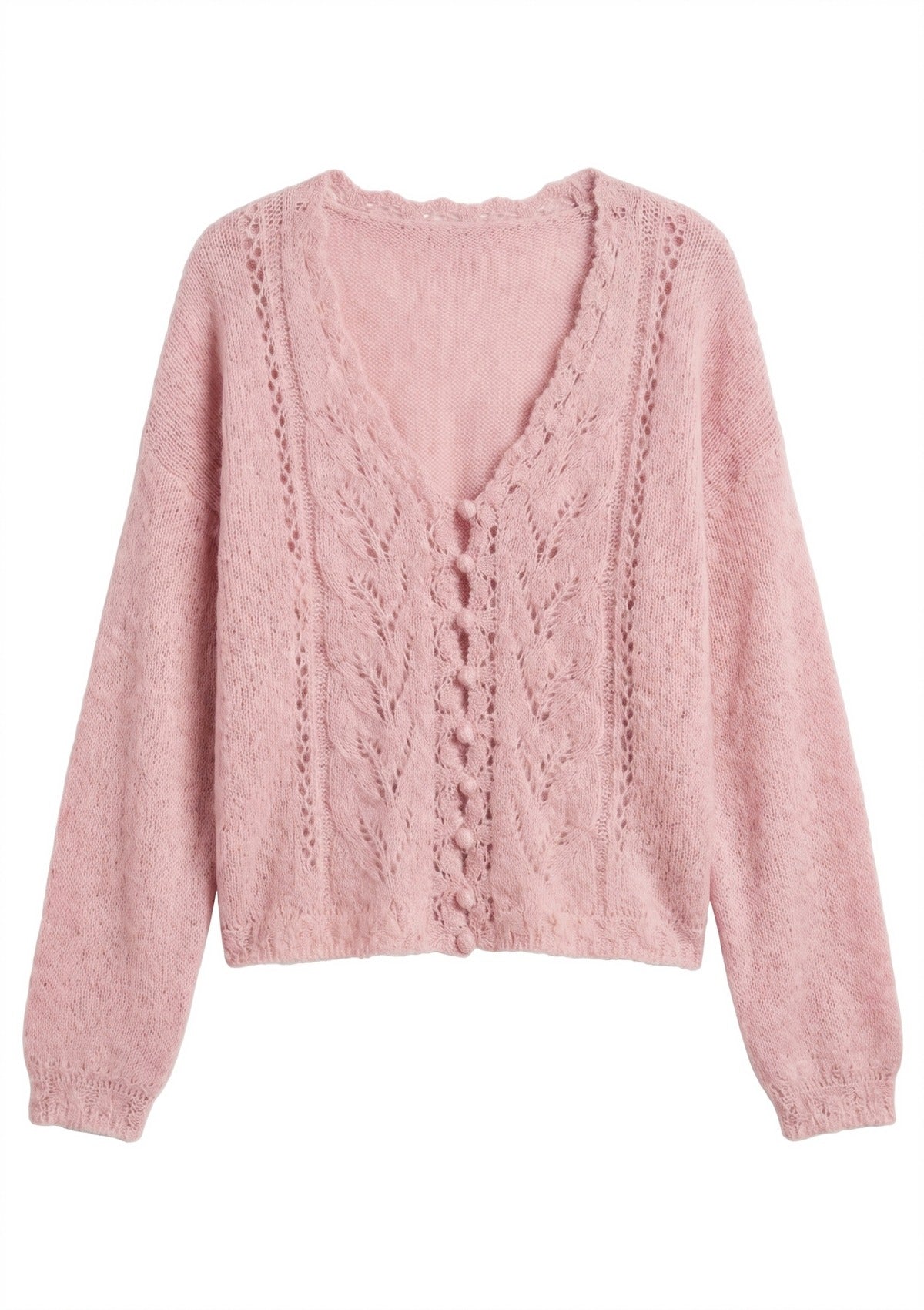 Mimi Cardigan in mauve — flat lay on white