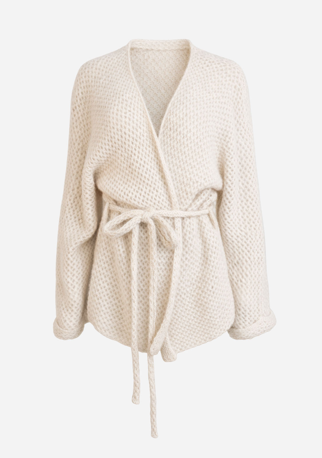Belted Knit Cardigan Beige