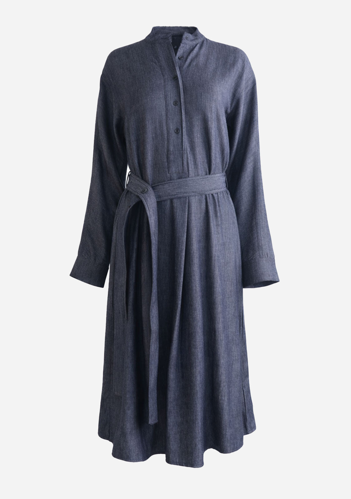 Belted Shirt Midi Dress Denim Blue