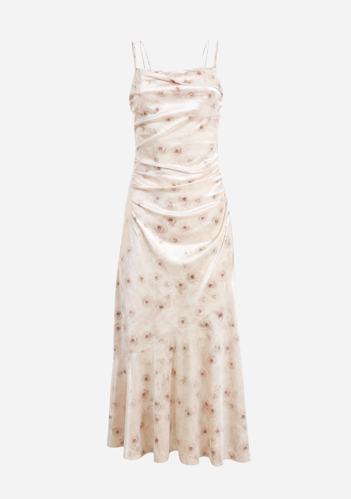 Floral Satin Midi Dress Beige