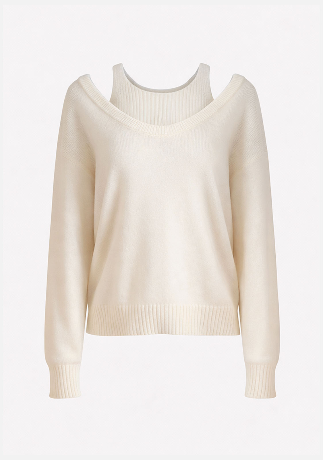 Layered Scoop Neck Knit Sweater Beige